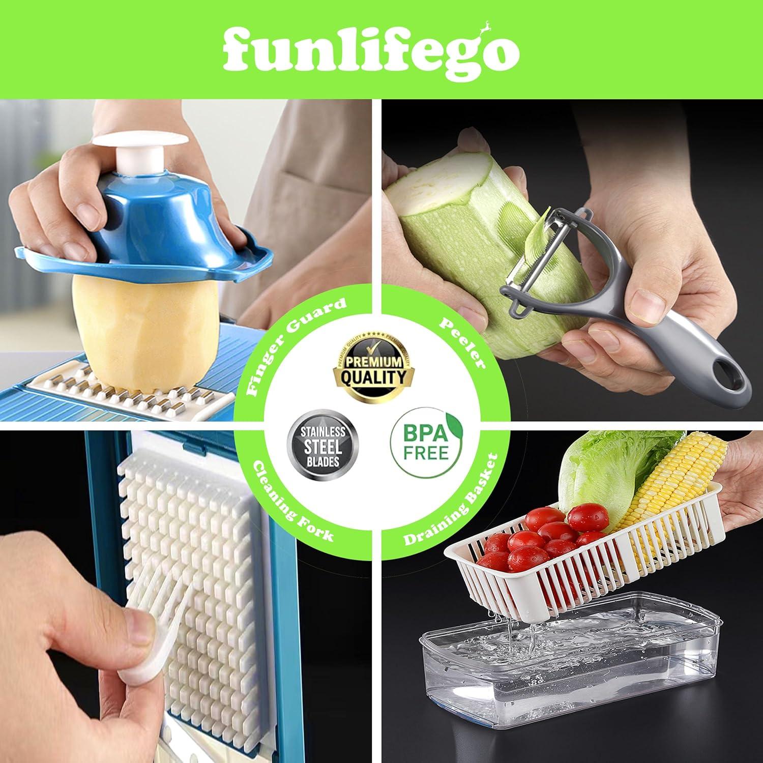 Picador de Verduras Multifuncional 13-en-1 funlifego - 9 Cuchillas de Acero Inoxidable
