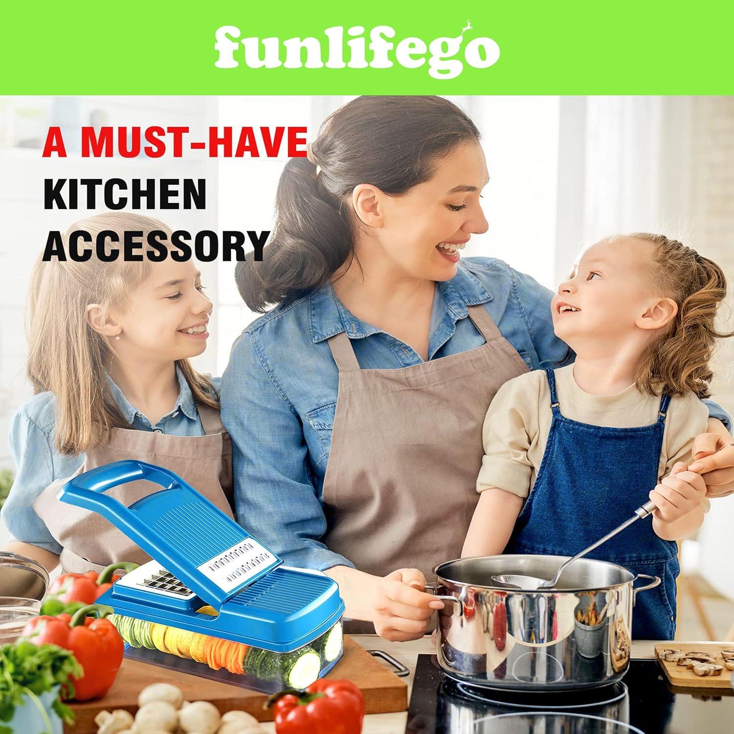 Picador de Verduras Multifuncional 13-en-1 funlifego - 9 Cuchillas de Acero Inoxidable