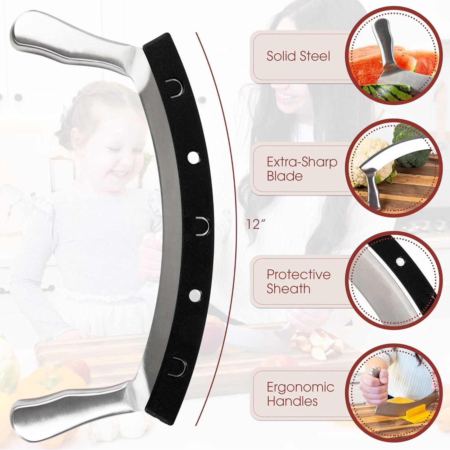 Cuchillo Mezzaluna Gourmetly de Acero Inoxidable 30 cm