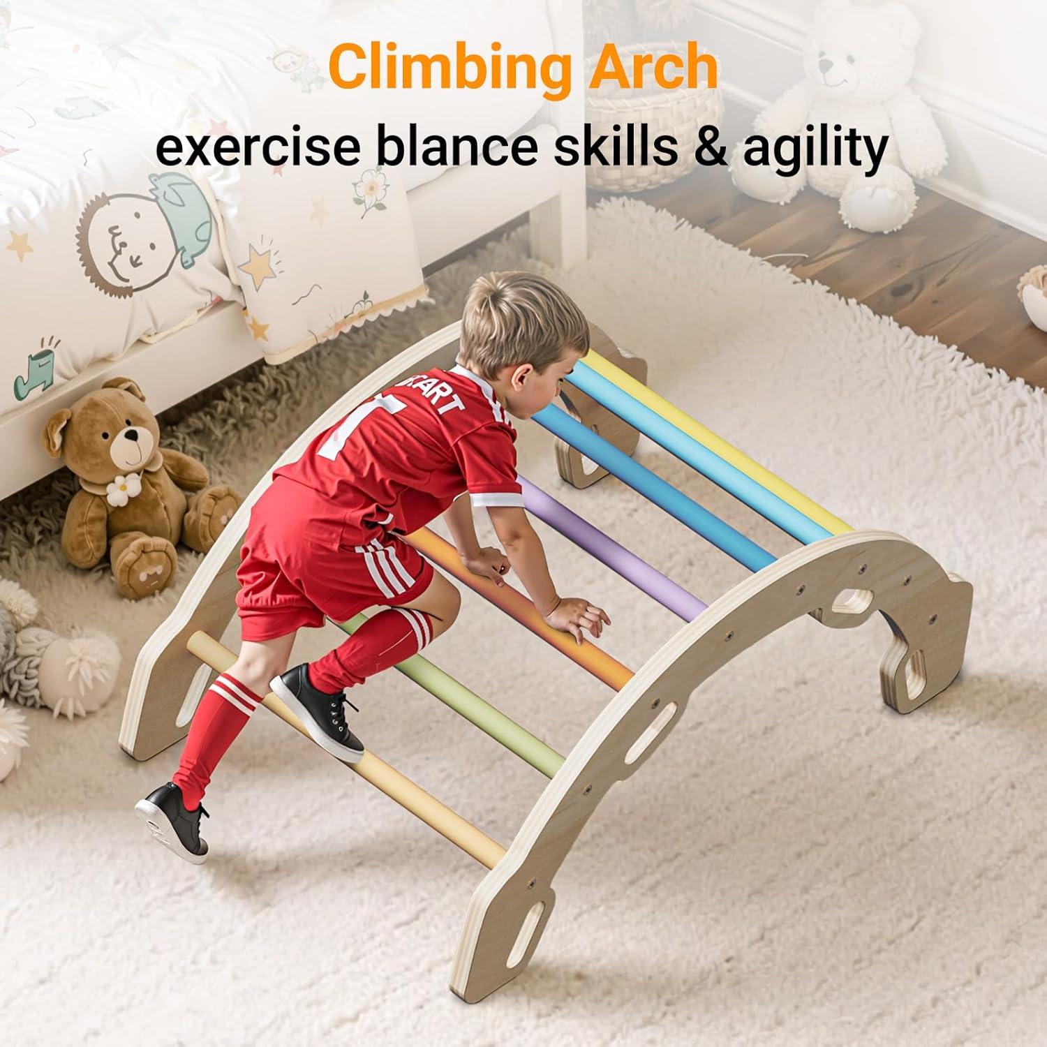 Escalador Arcoíris COSYLAND para Niños con Cojín - Juguete de Madera