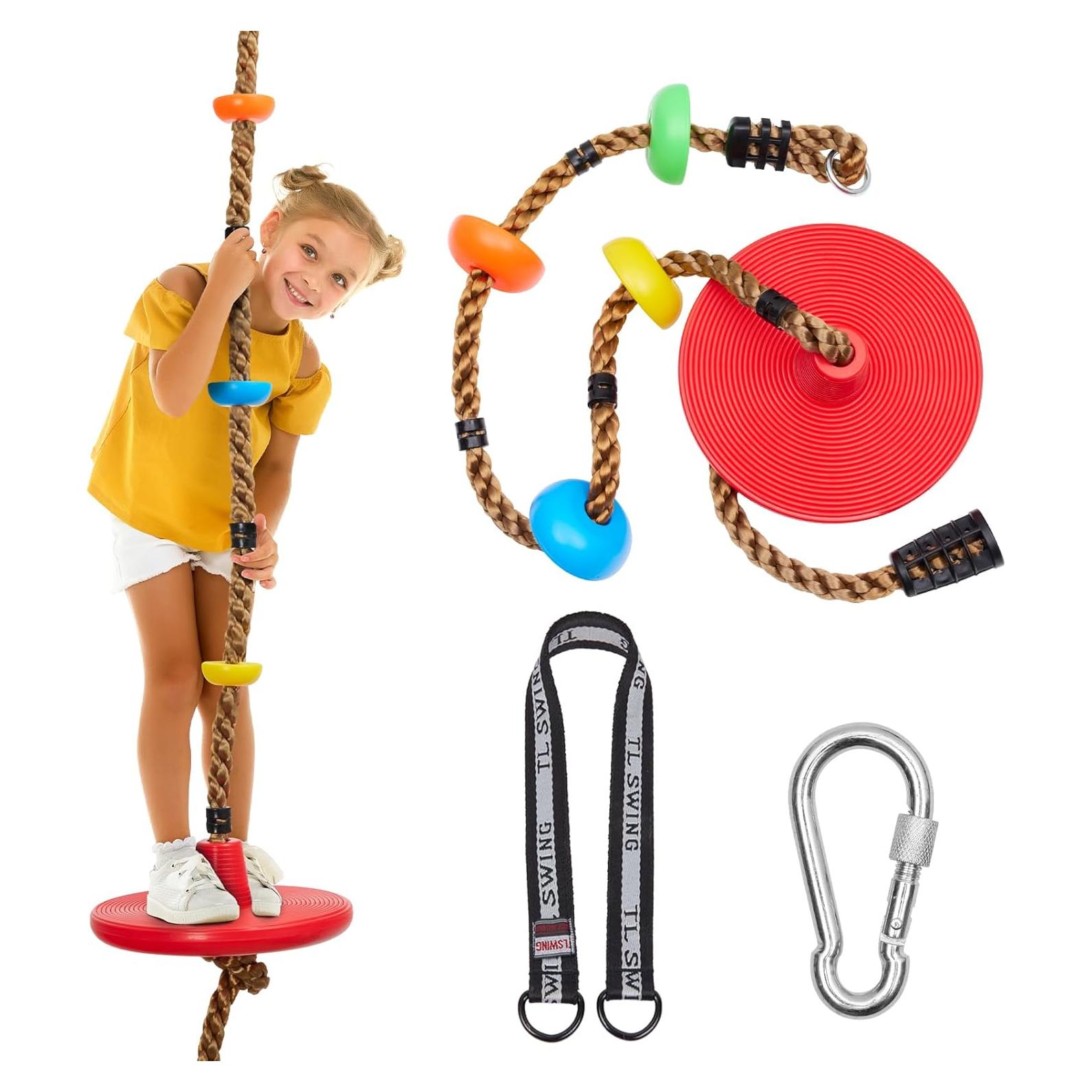 Columpio de Cuerda Ajustable DECORLIFE para Niños - Disco y Escalada