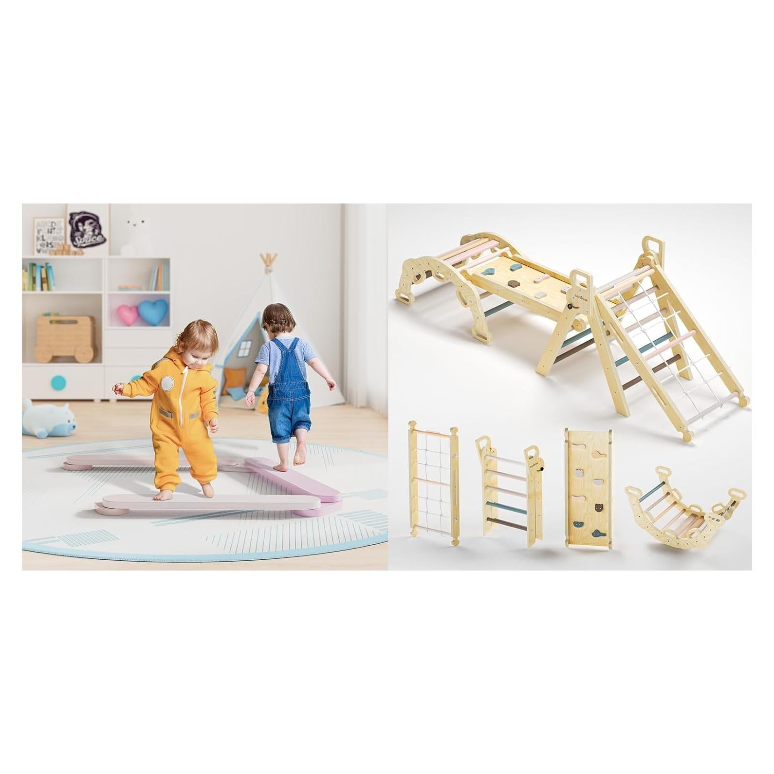 Set de Escalada Pikler 8 en 1 BlueWood para Niños 3-5 Años