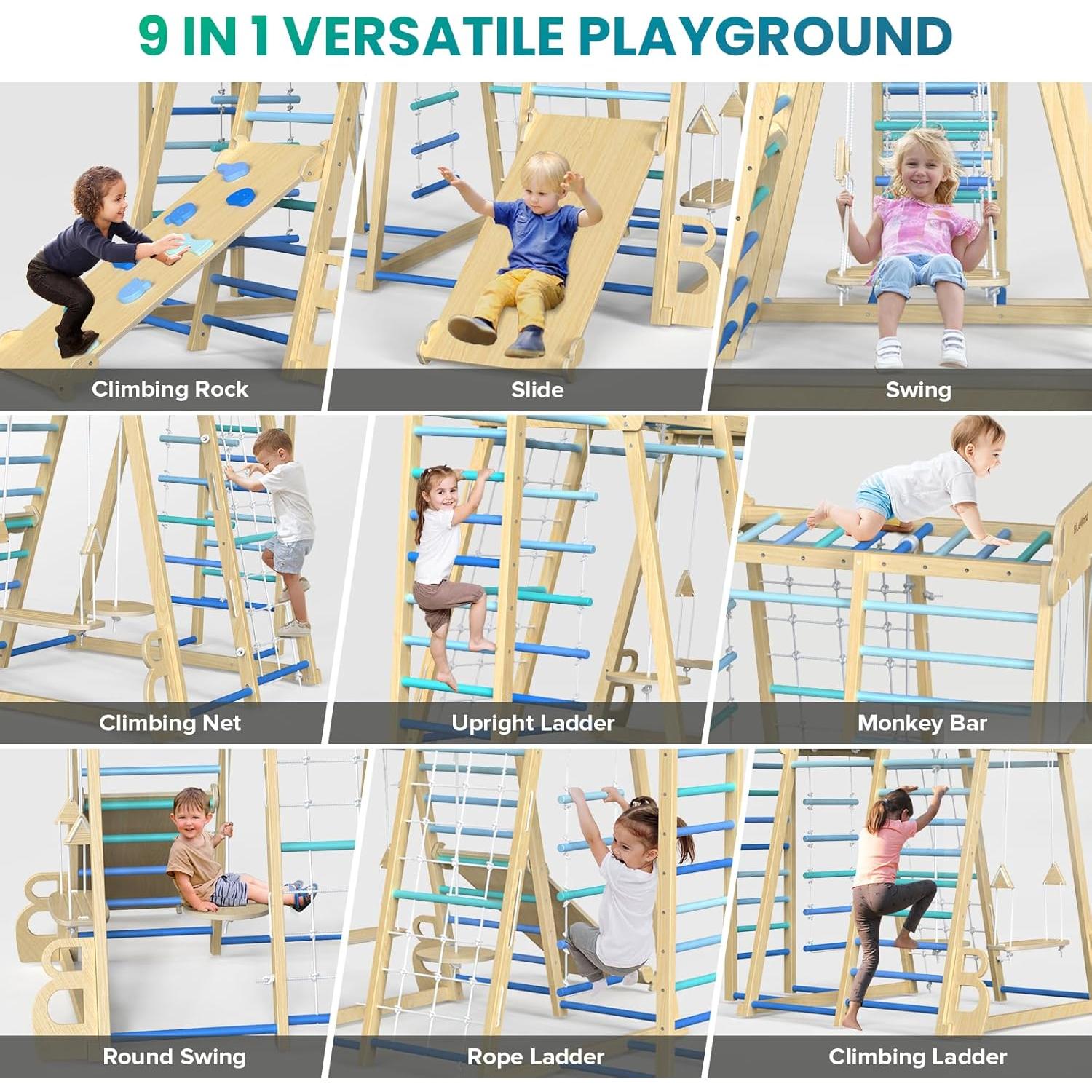 Conjunto de Escalador Pikler BlueWood 9-en-1 para Niños