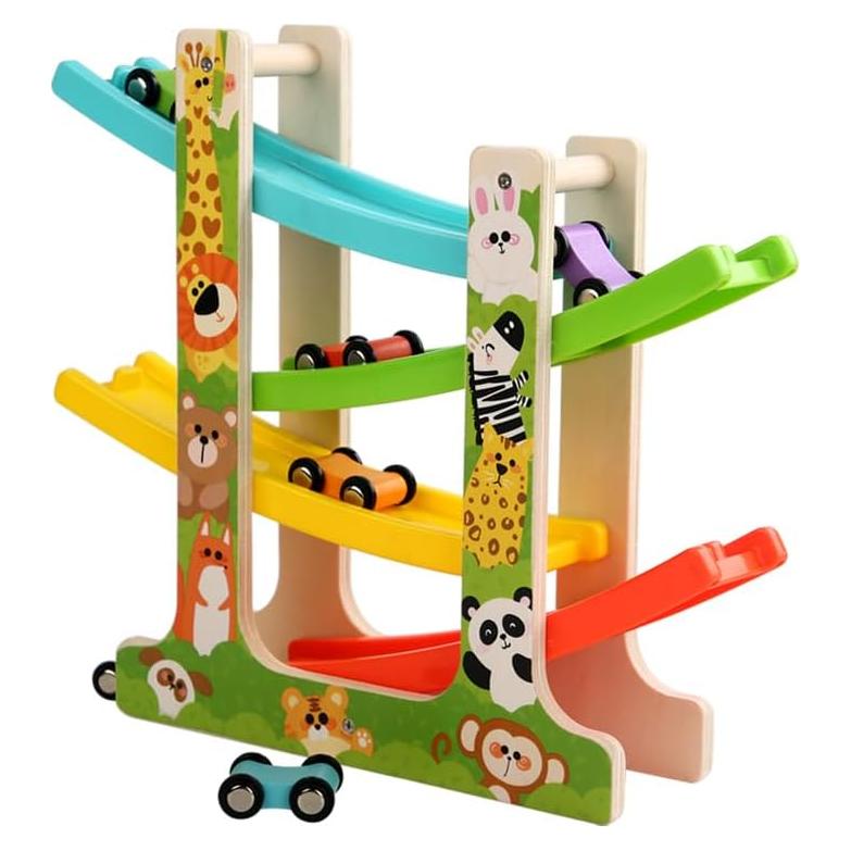 Juguete de Rampa de Coche de Madera ZHEJIANG 4 Niveles 8 Coches