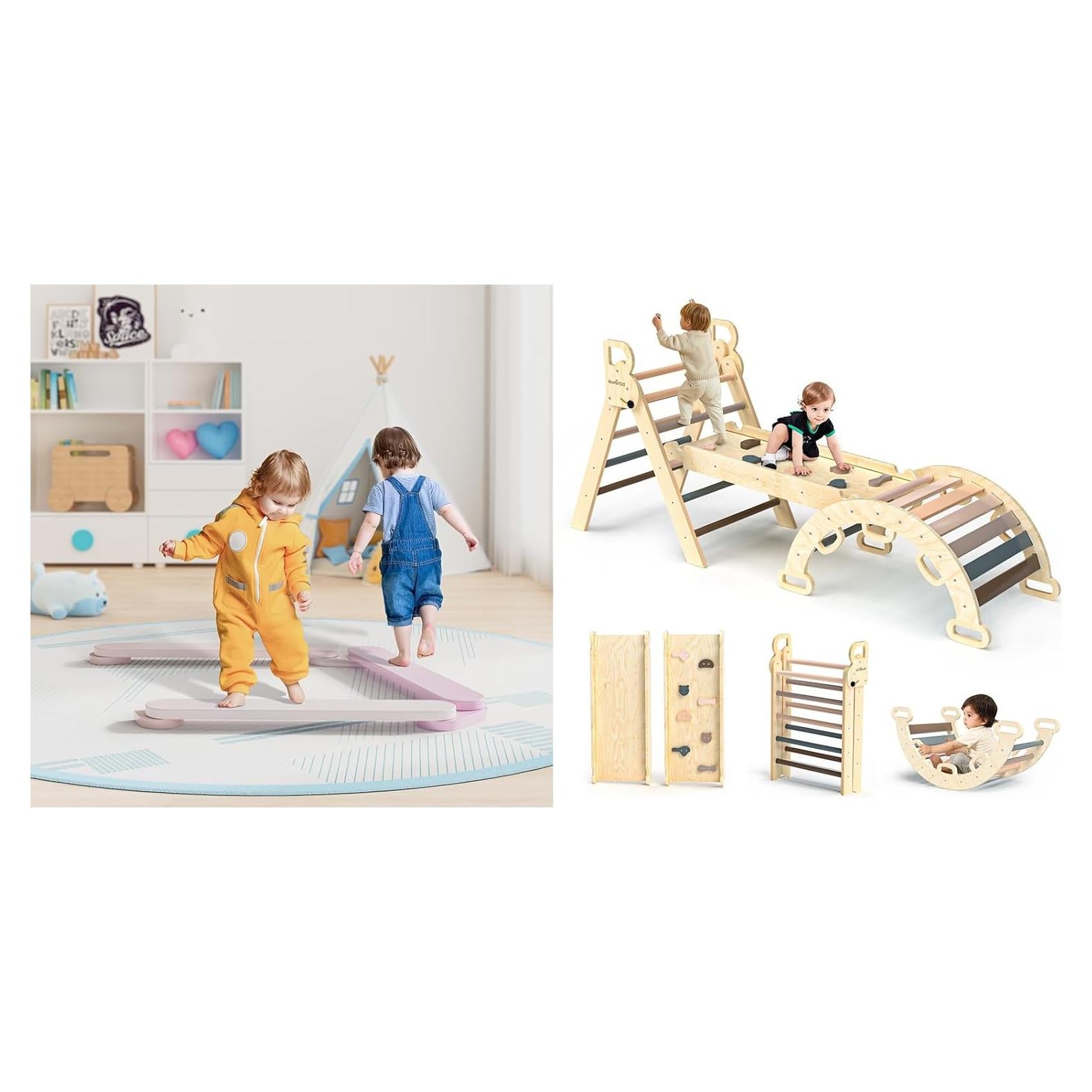 Conjunto Triángulo Pikler BlueWood 7 en 1 Viga Equilibrio Niños