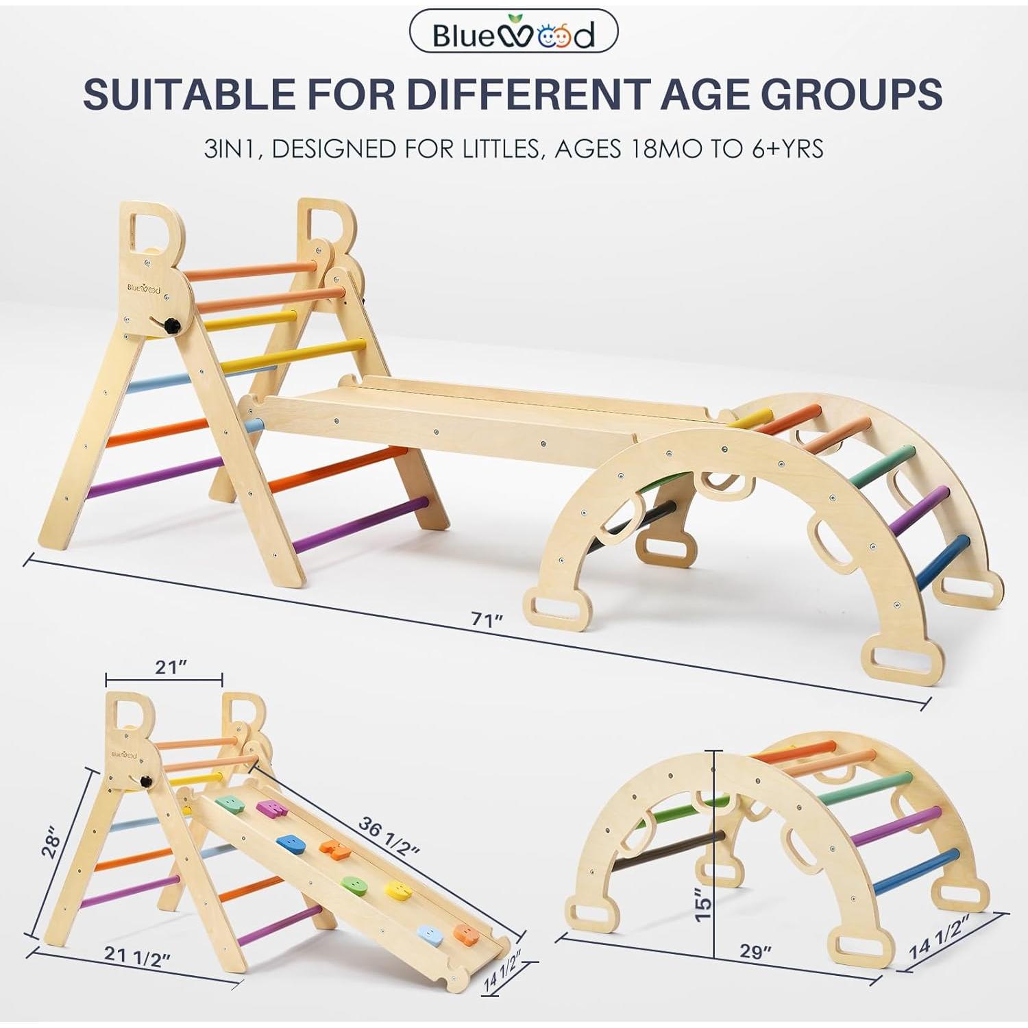 Conjunto Triángulo Pikler BlueWood con Viga de Equilibrio Rosa