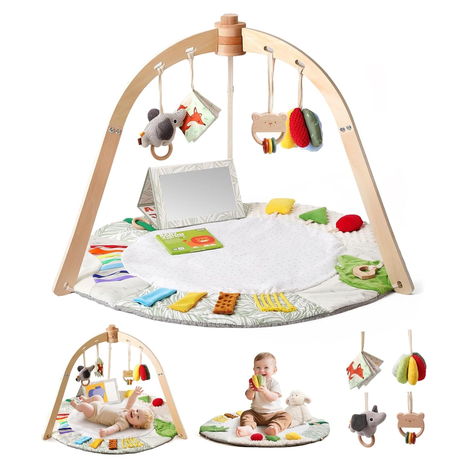 Gimnasio de Juego de Madera Montessori con 6 Juguetes para Bebés