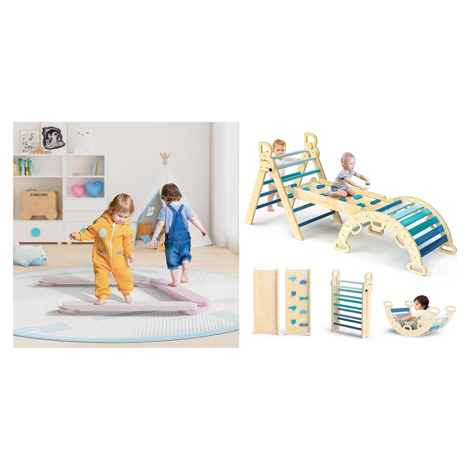 Conjunto Triángulo Pikler BlueWood 7 en 1 con Viga de Equilibrio