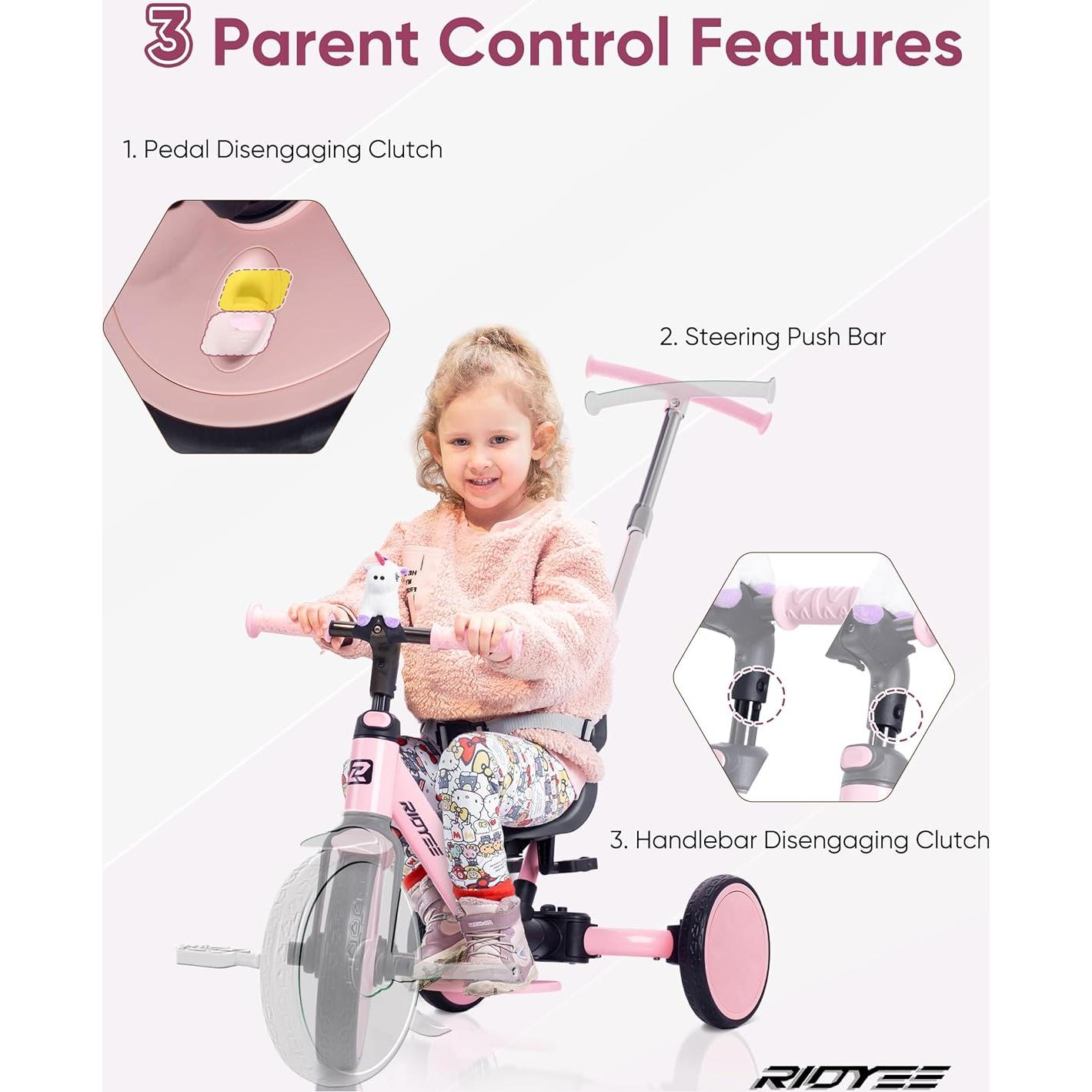 Triciclo 5-en-1 RIDYEE Rosa para Niños 1.5-3 Años