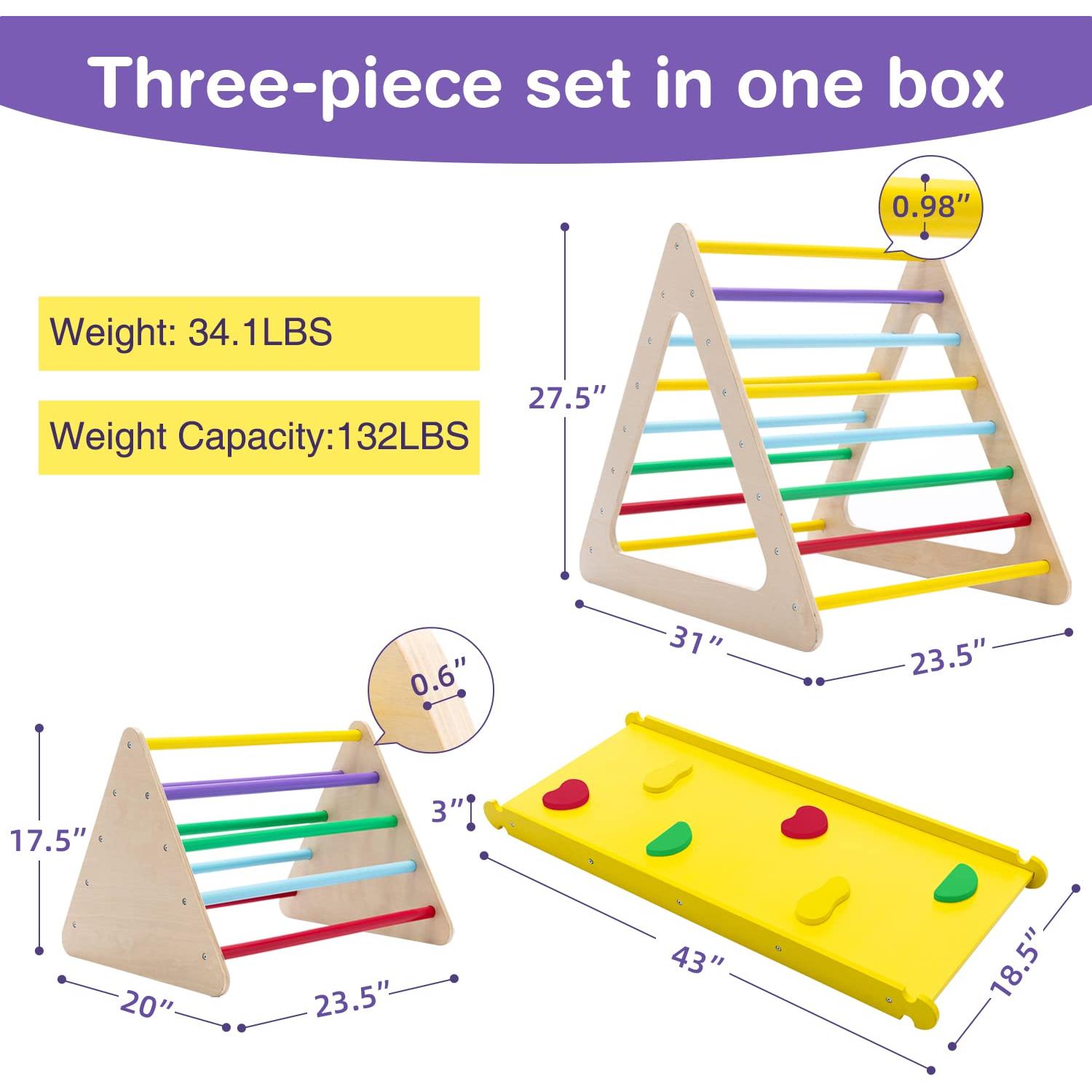Escalador Triangular Wonline 3 en 1 de Madera para Niños
