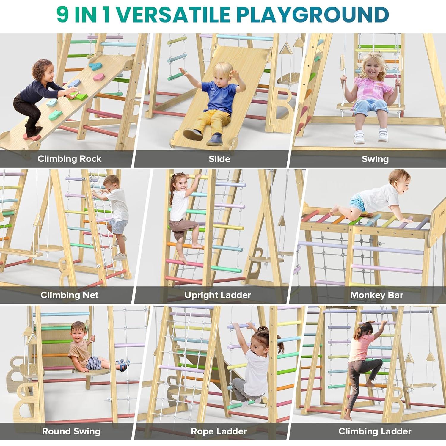 Gimnasio Interior 9-en-1 BlueWood para Niños 2-10 Años