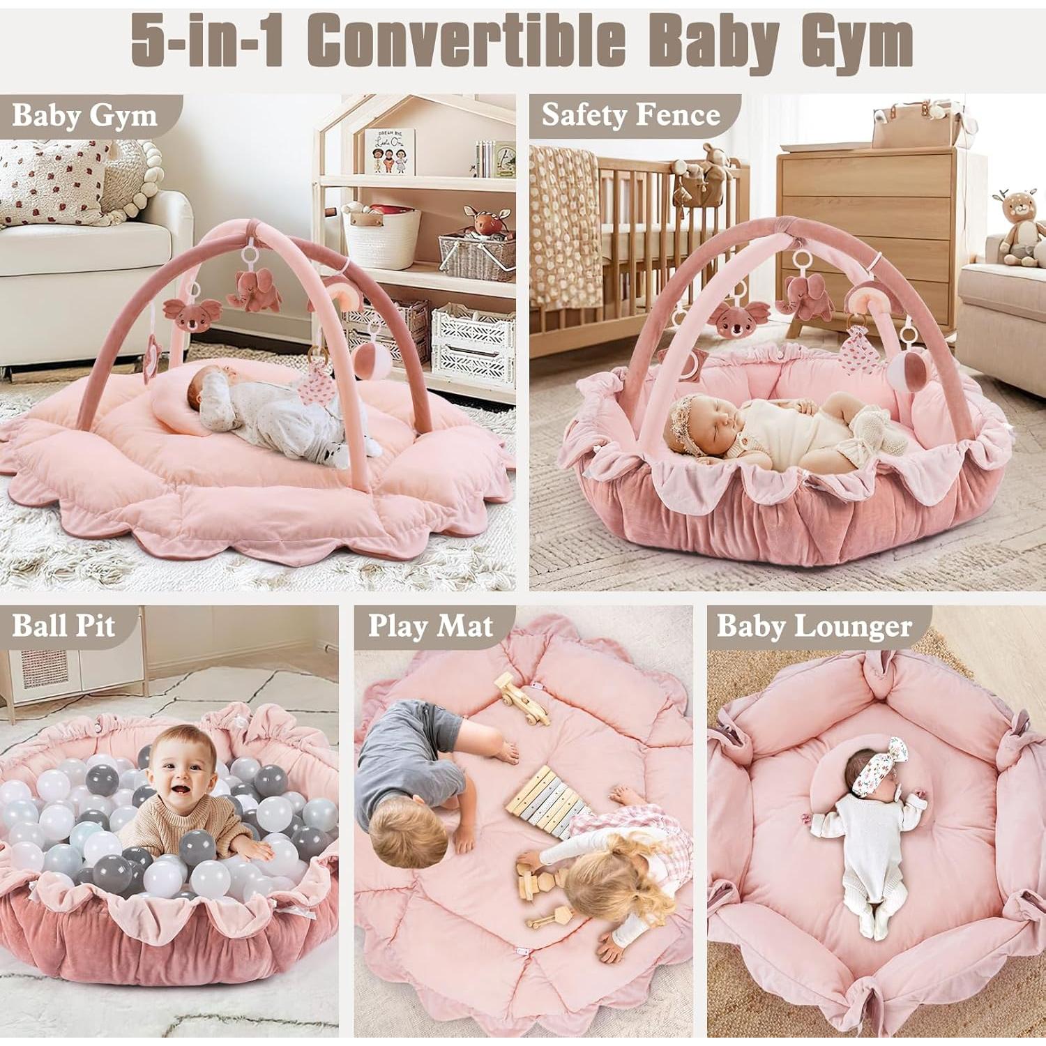 Gimnasio para Bebés 5 en 1 Foryoomi Rosa con 6 Juguetes