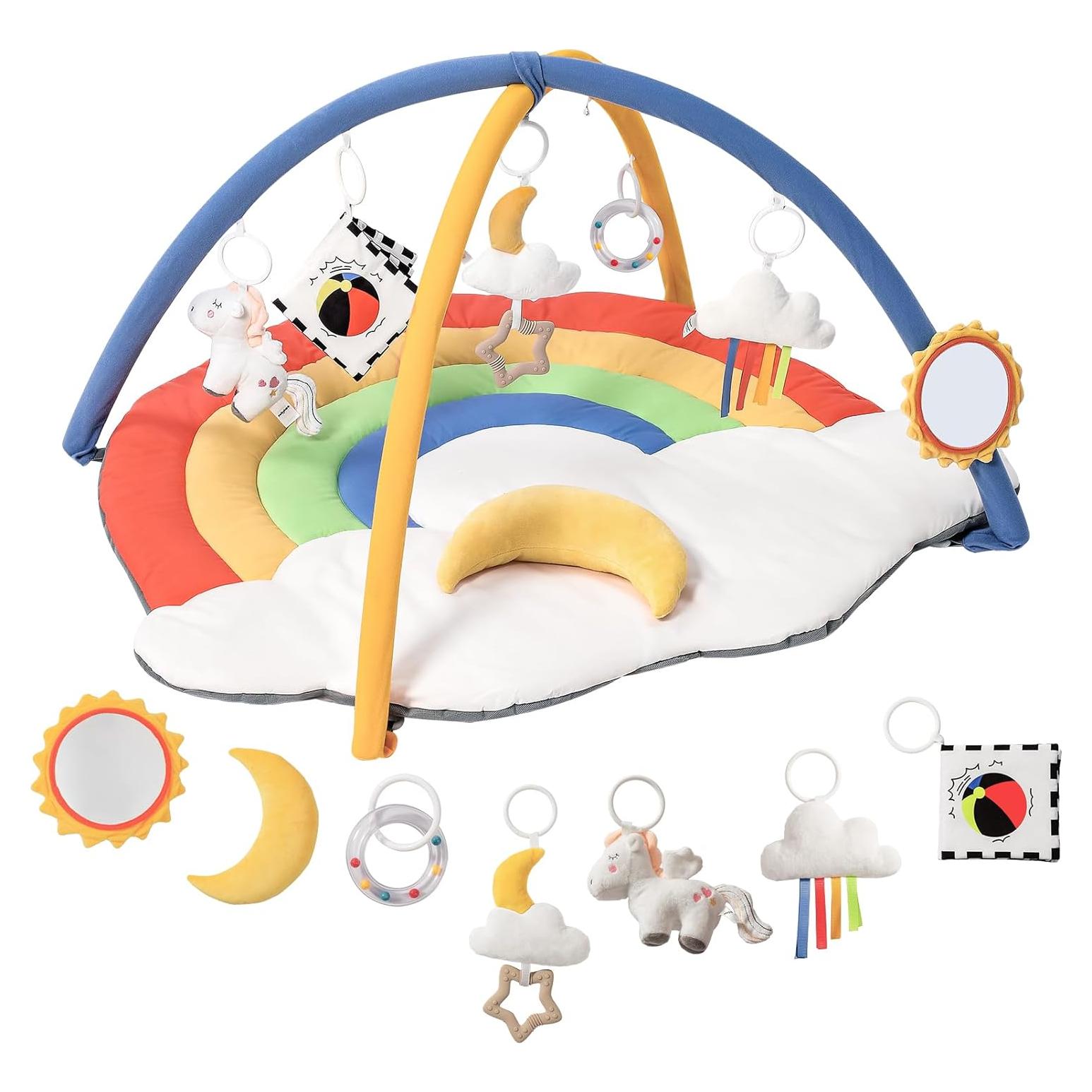 Alfombra de Juego para Bebés Arcoíris con 6 Juguetes Desmontables