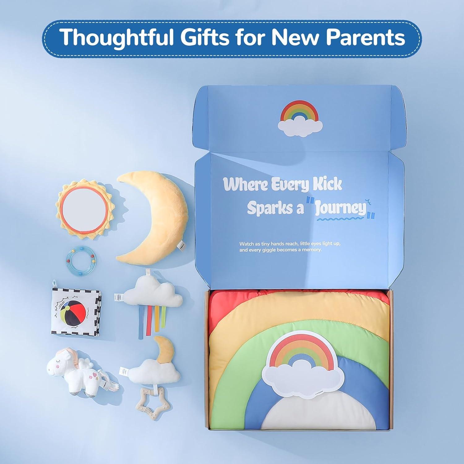 Alfombra de Juego para Bebés Arcoíris con 6 Juguetes Desmontables