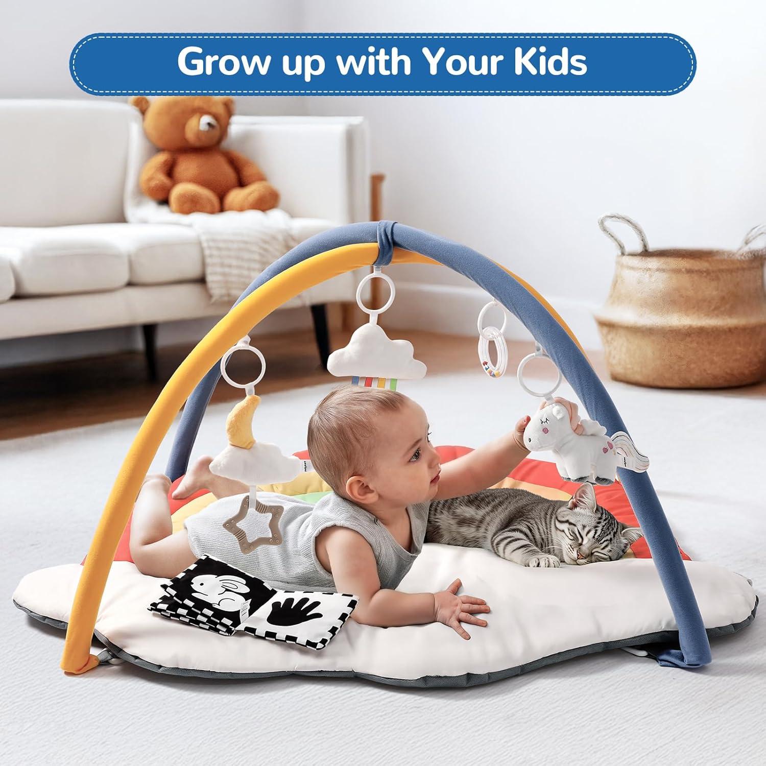 Alfombra de Juego para Bebés Arcoíris con 6 Juguetes Desmontables