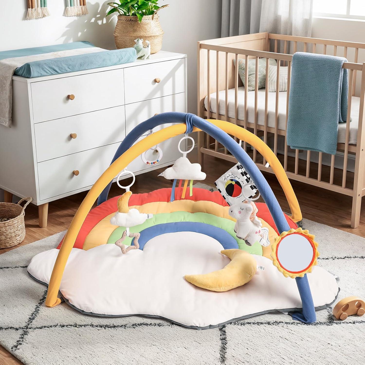 Alfombra de Juego para Bebés Arcoíris con 6 Juguetes Desmontables