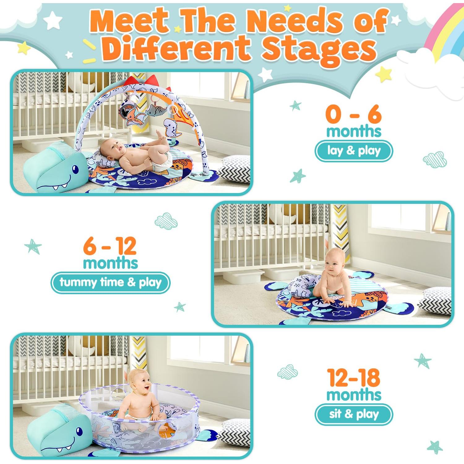 Alfombra de Juego para Bebés PLAY 4-en-1 - Dinosaurios, Lavable