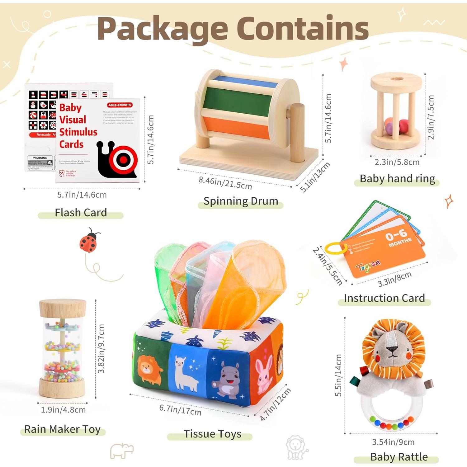 Toyssa Juguetes Educativos de Madera 6 en 1 para Bebés 0-6 Meses