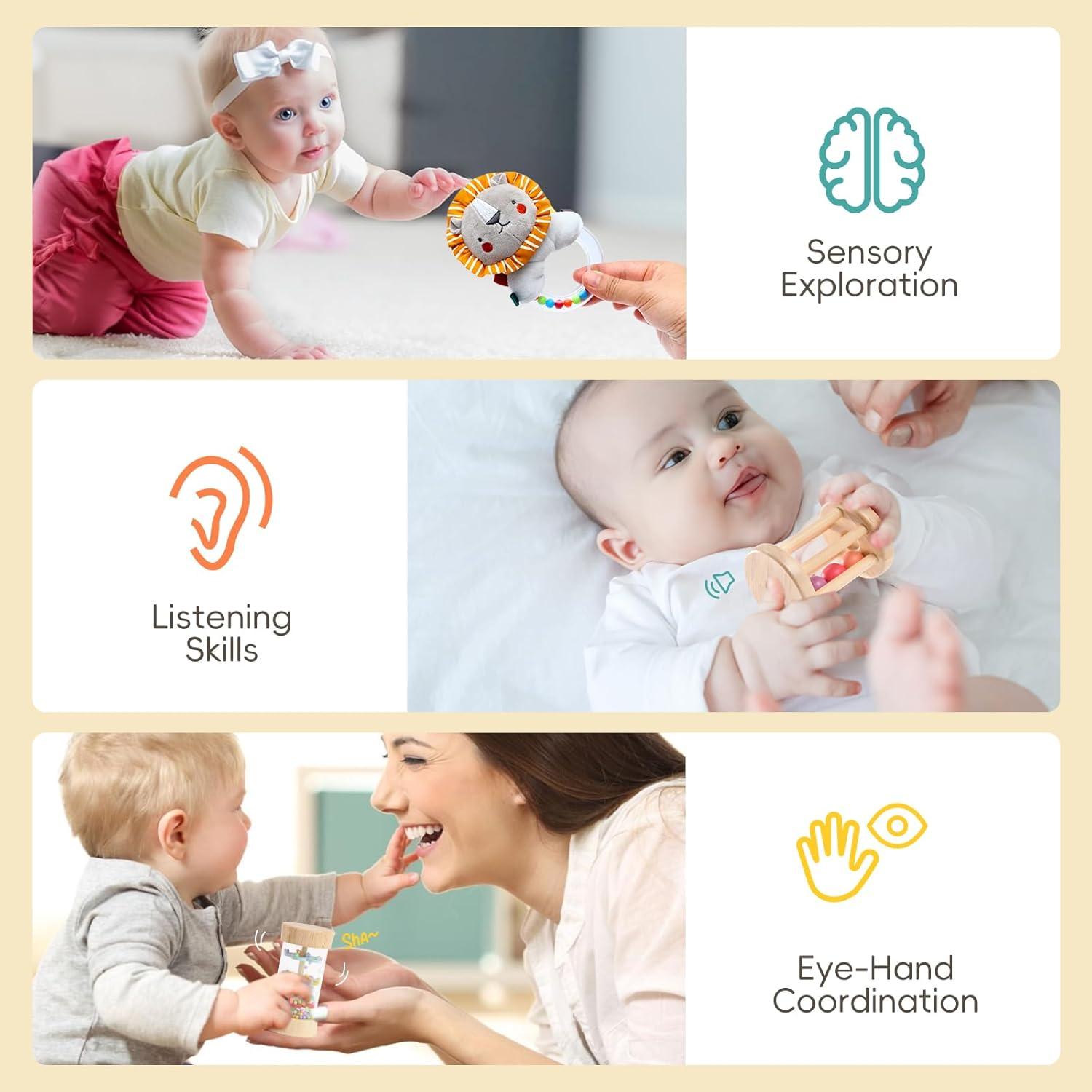 Toyssa Juguetes Educativos de Madera 6 en 1 para Bebés 0-6 Meses