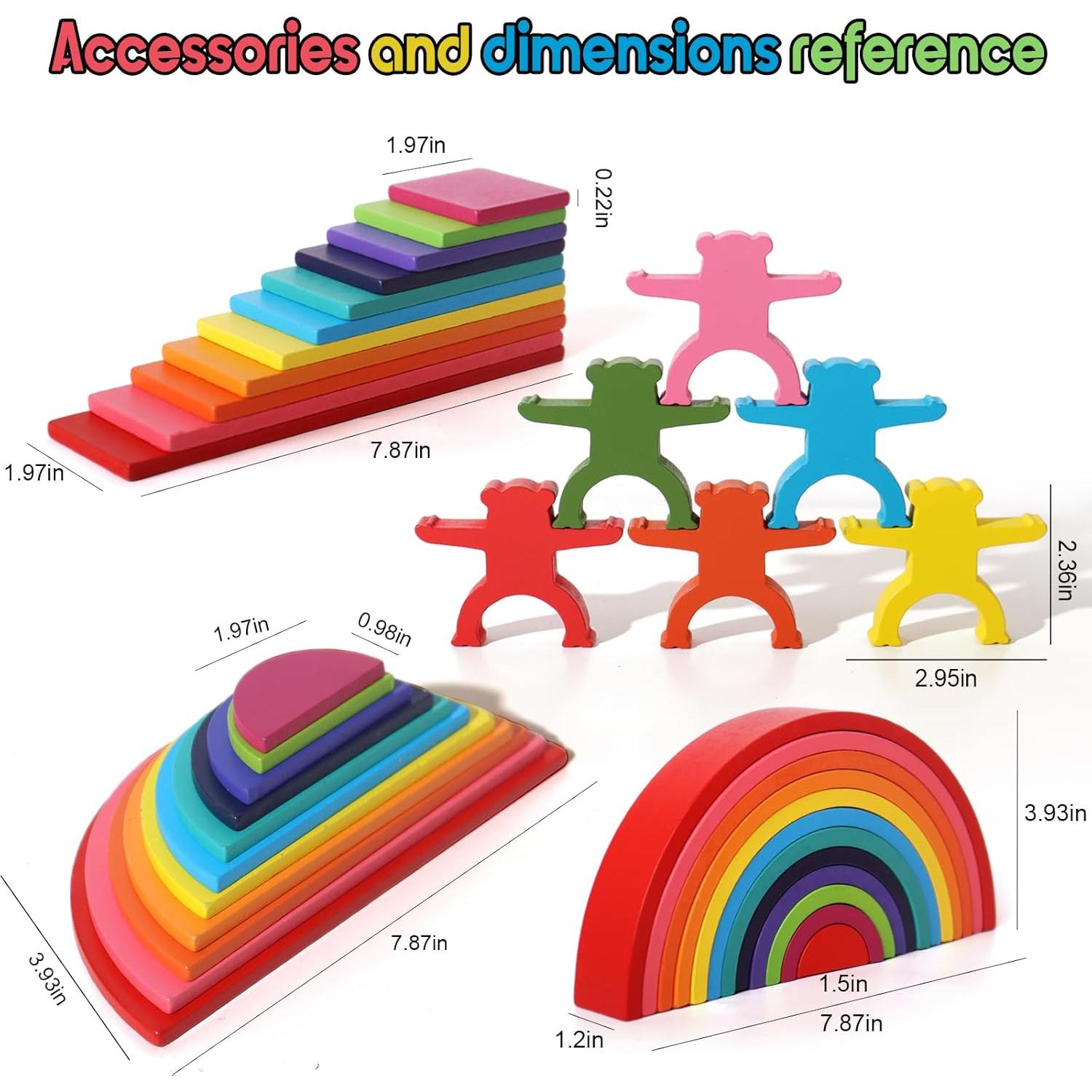 Juego de Apilamiento Arcoíris de Madera 40 Piezas Montessori