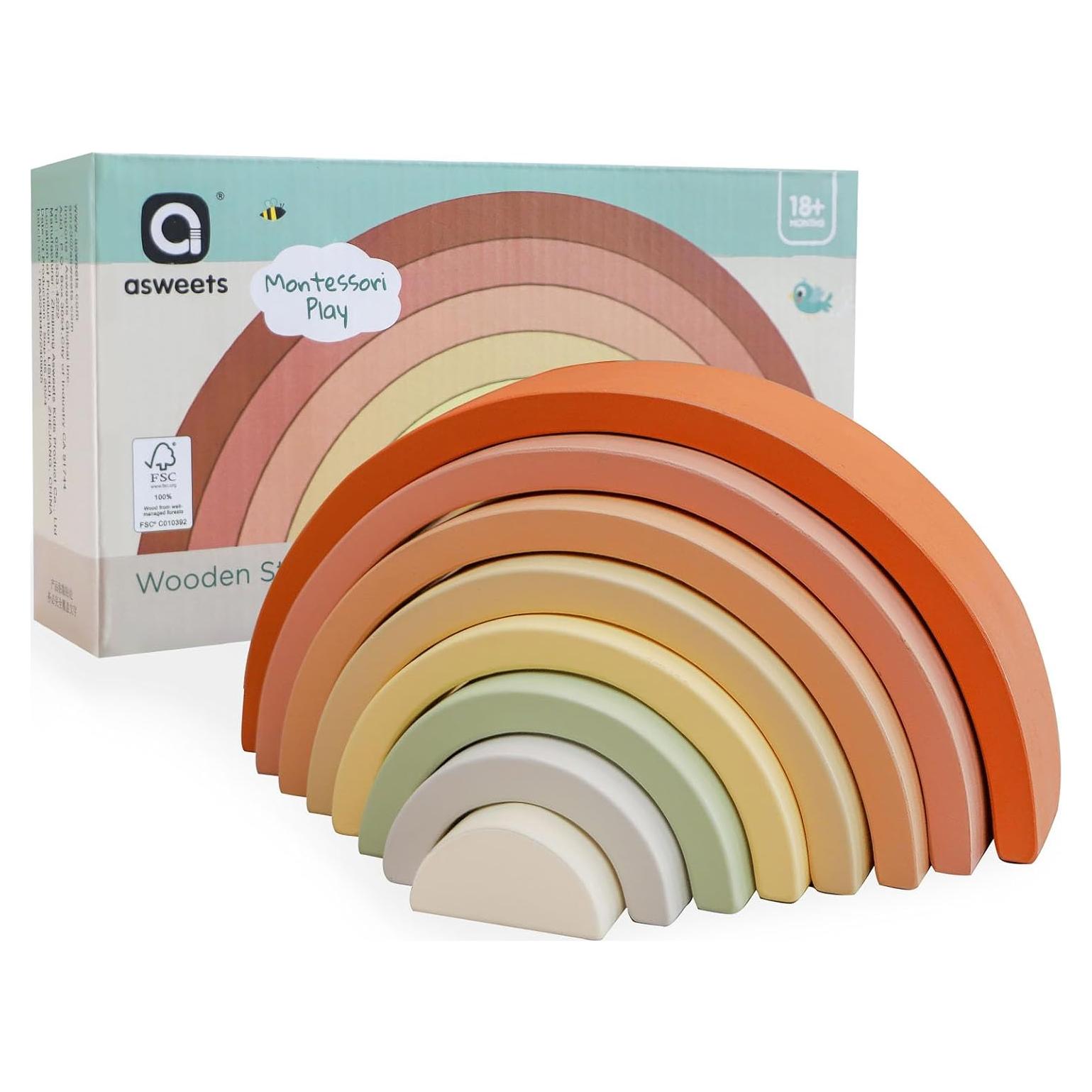 Juguete Apilable de Madera Arco Iris Asweets, 8 Bloques 26x5x13 cm