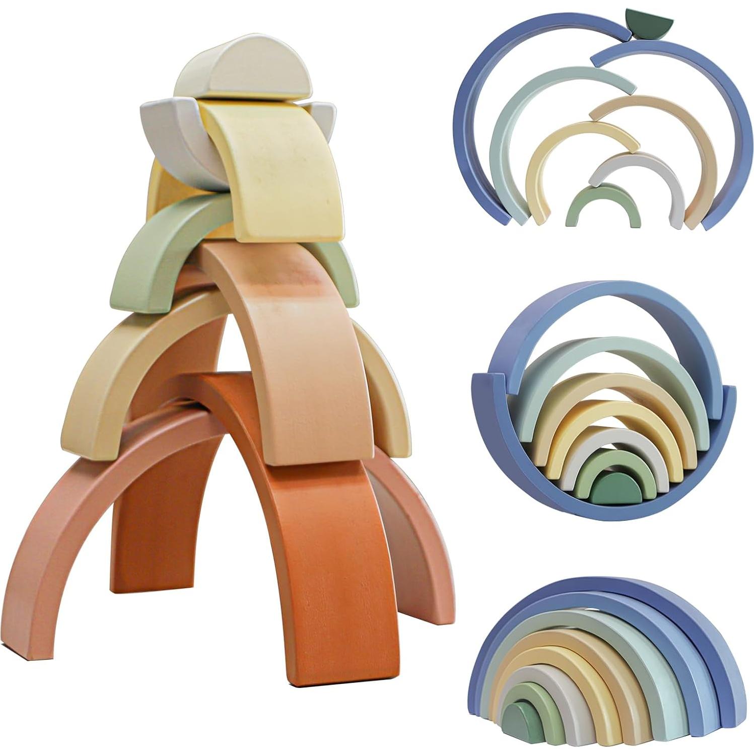 Juguete Apilable de Madera Arco Iris Asweets, 8 Bloques 26x5x13 cm