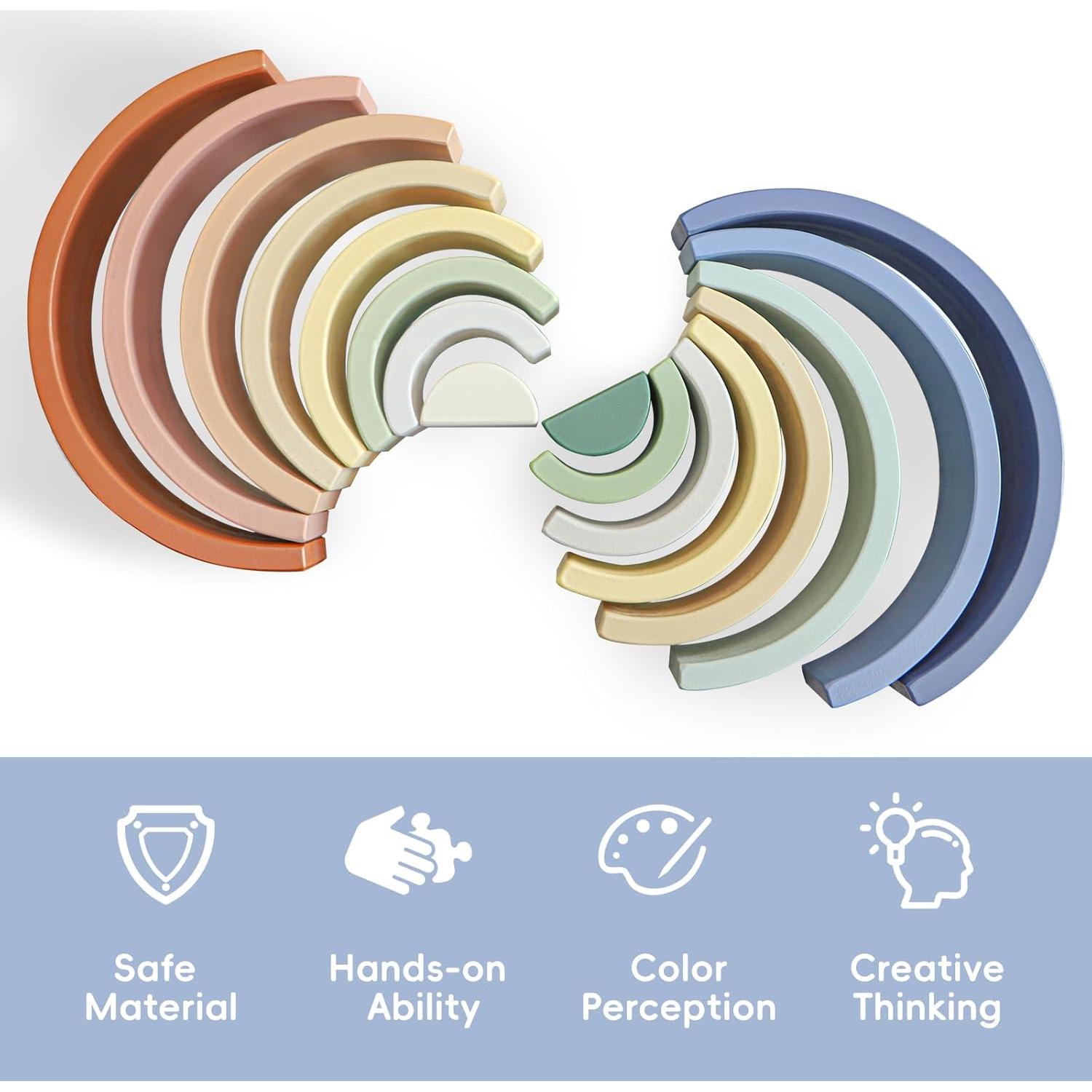 Juguete Apilable de Madera Arco Iris Asweets, 8 Bloques 26x5x13 cm