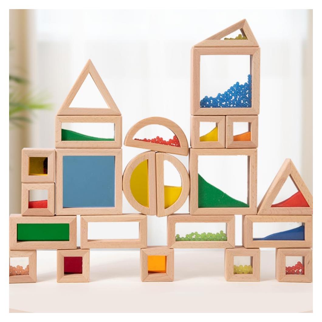 Bloques de Madera Arcoíris Lexza - 15 Piezas Grandes Educativos