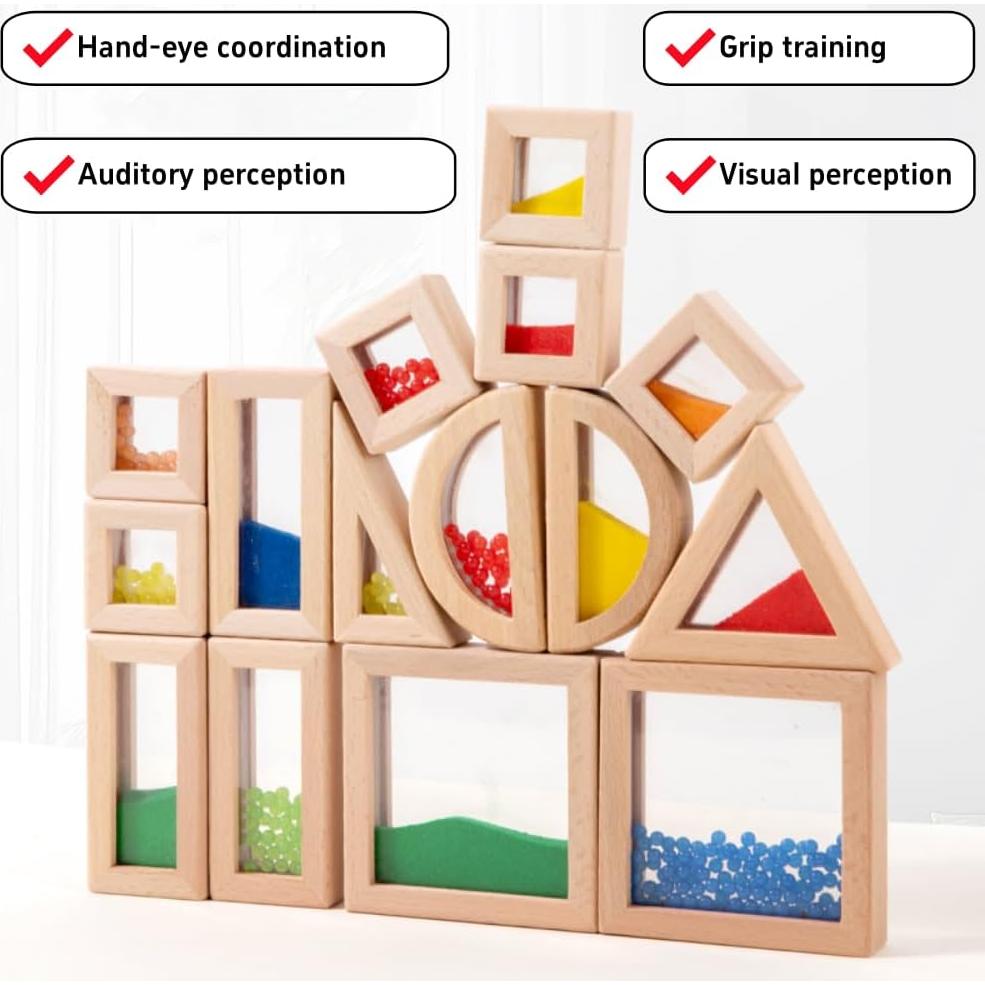 Bloques de Madera Arcoíris Lexza - 15 Piezas Grandes Educativos