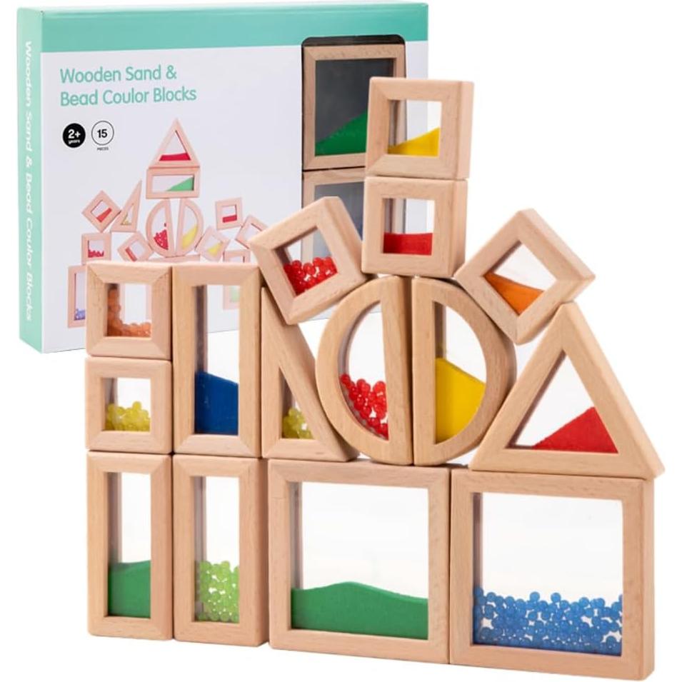 Bloques de Madera Arcoíris Lexza - 15 Piezas Grandes Educativos