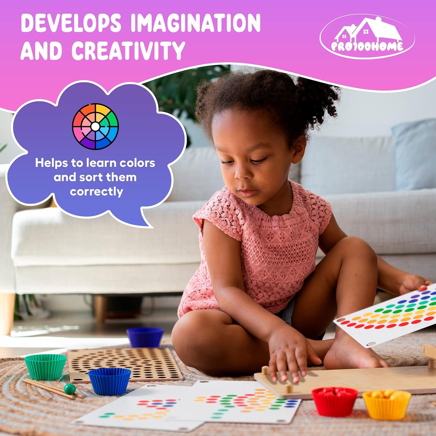 Juguete Montessori de Madera PRO100HOME - Juego de Perlas y Tablero