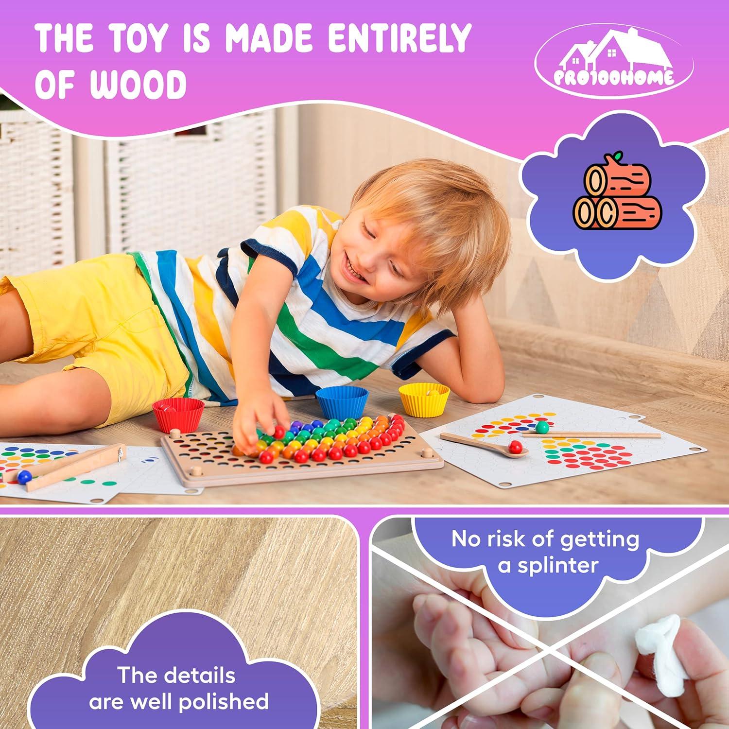 Juguete Montessori de Madera PRO100HOME - Juego de Perlas y Tablero