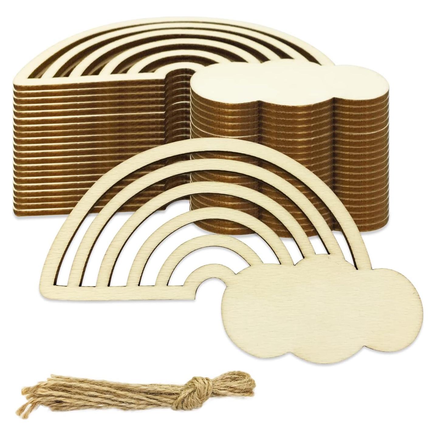 30 Piezas Recortes de Madera Arcoíris JEKEJIAJIU 9.9x6.1 cm