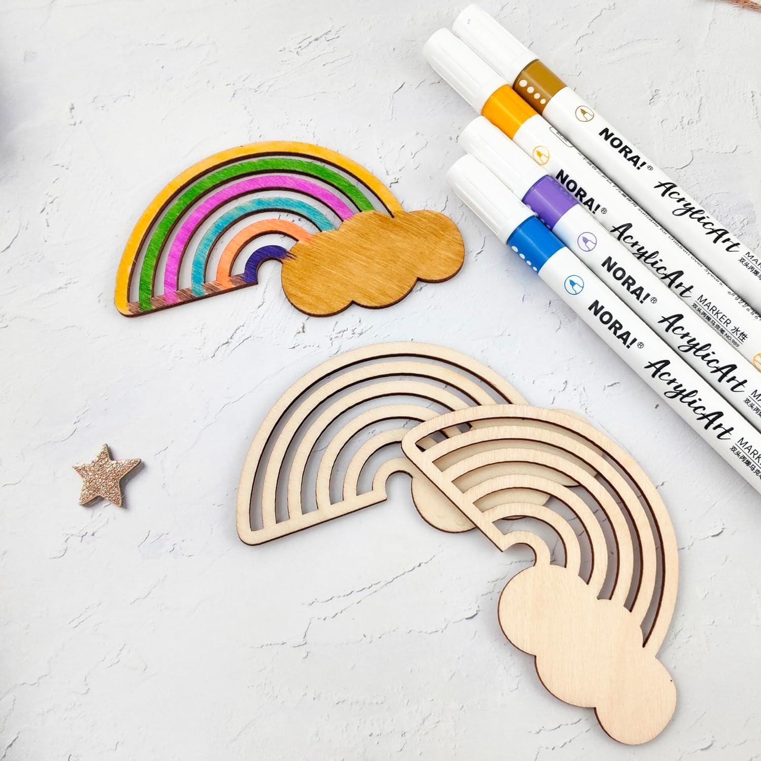 Paquete de 32 Recortes de Arcoíris de Madera Xonzmmk 10 cm