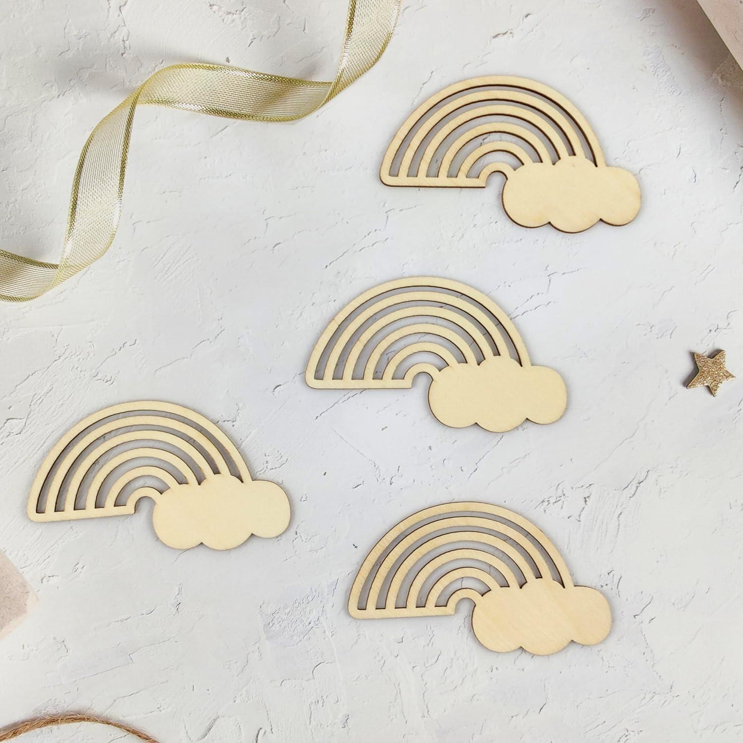 Paquete de 32 Recortes de Arcoíris de Madera Xonzmmk 10 cm