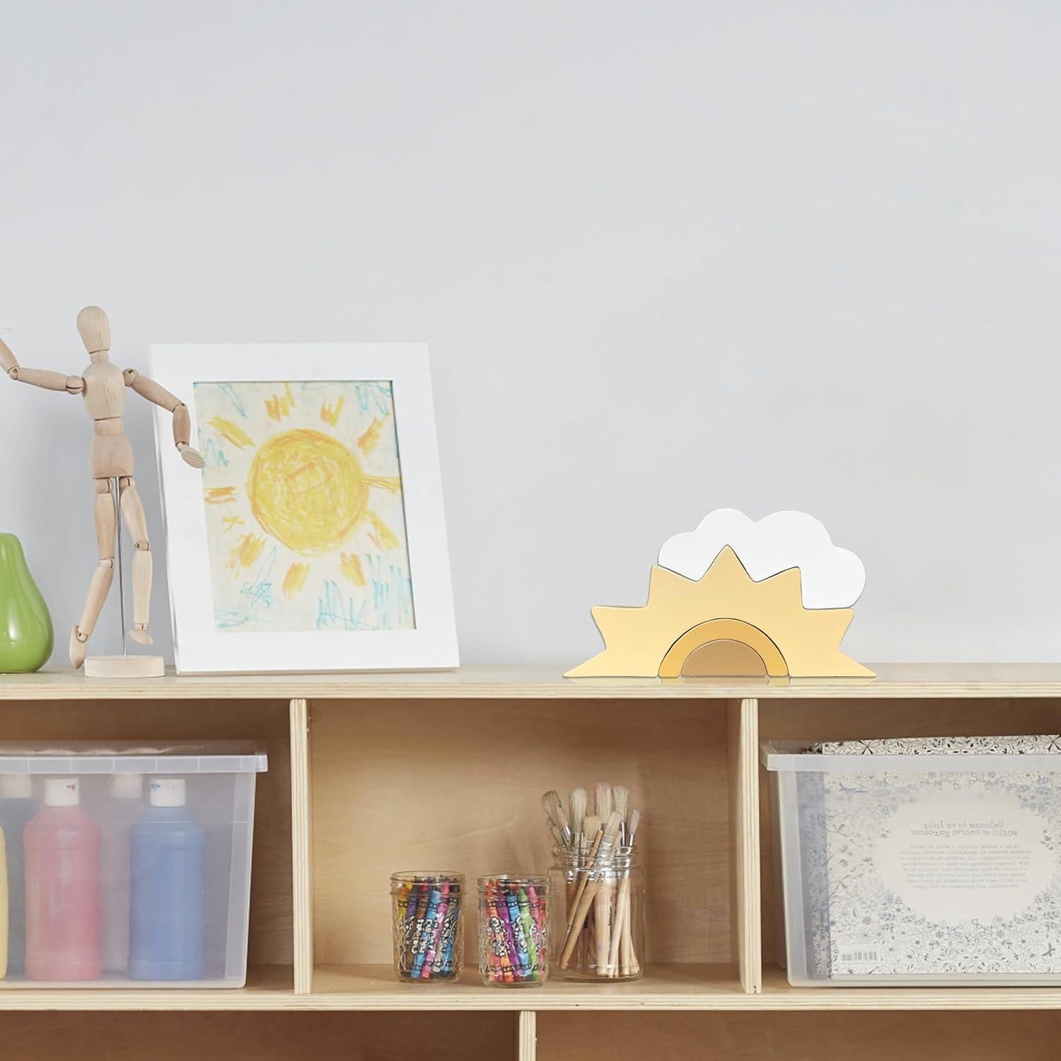 Decoración de Nube y Sol de Madera AWISBI 21x11cm