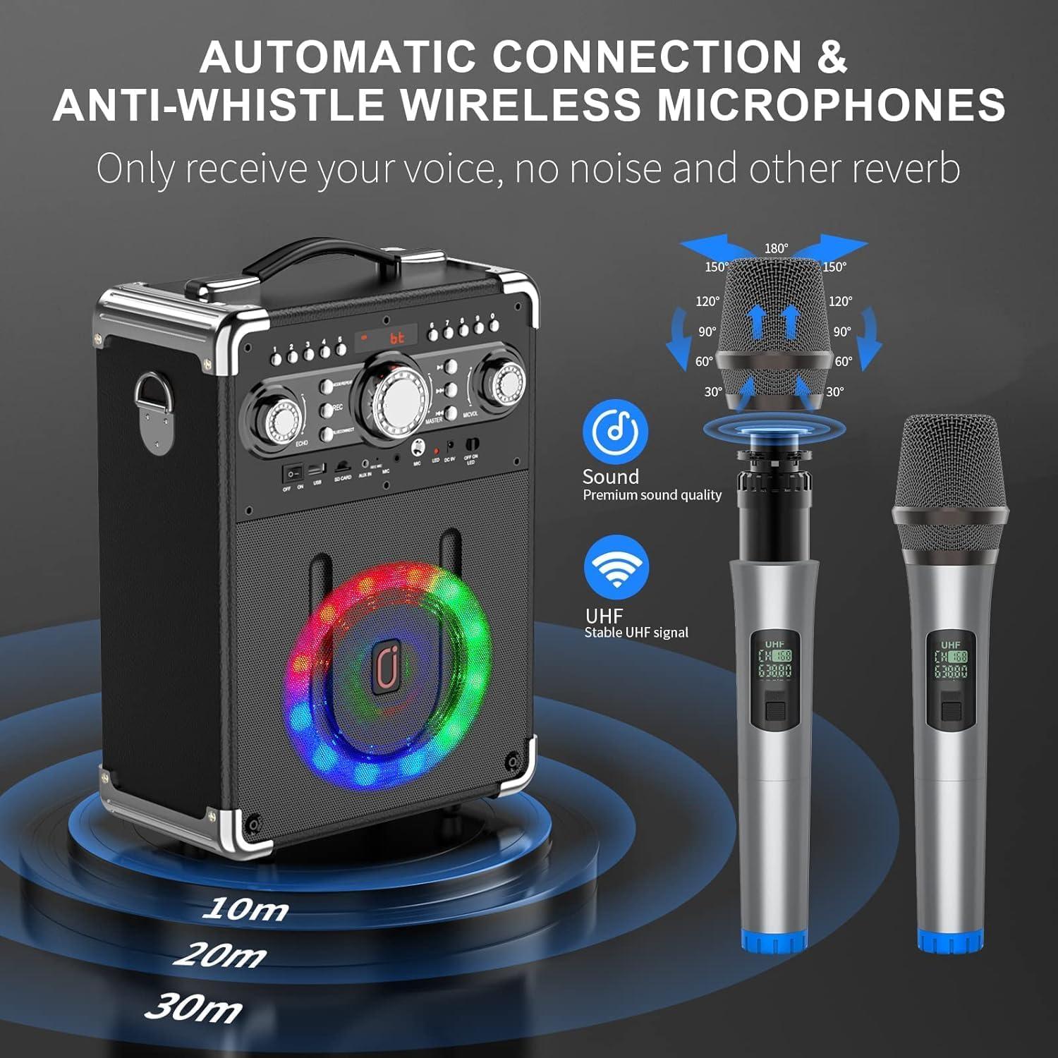 Máquina de Karaoke HWWR-S8T con 3 Micrófonos y Bluetooth