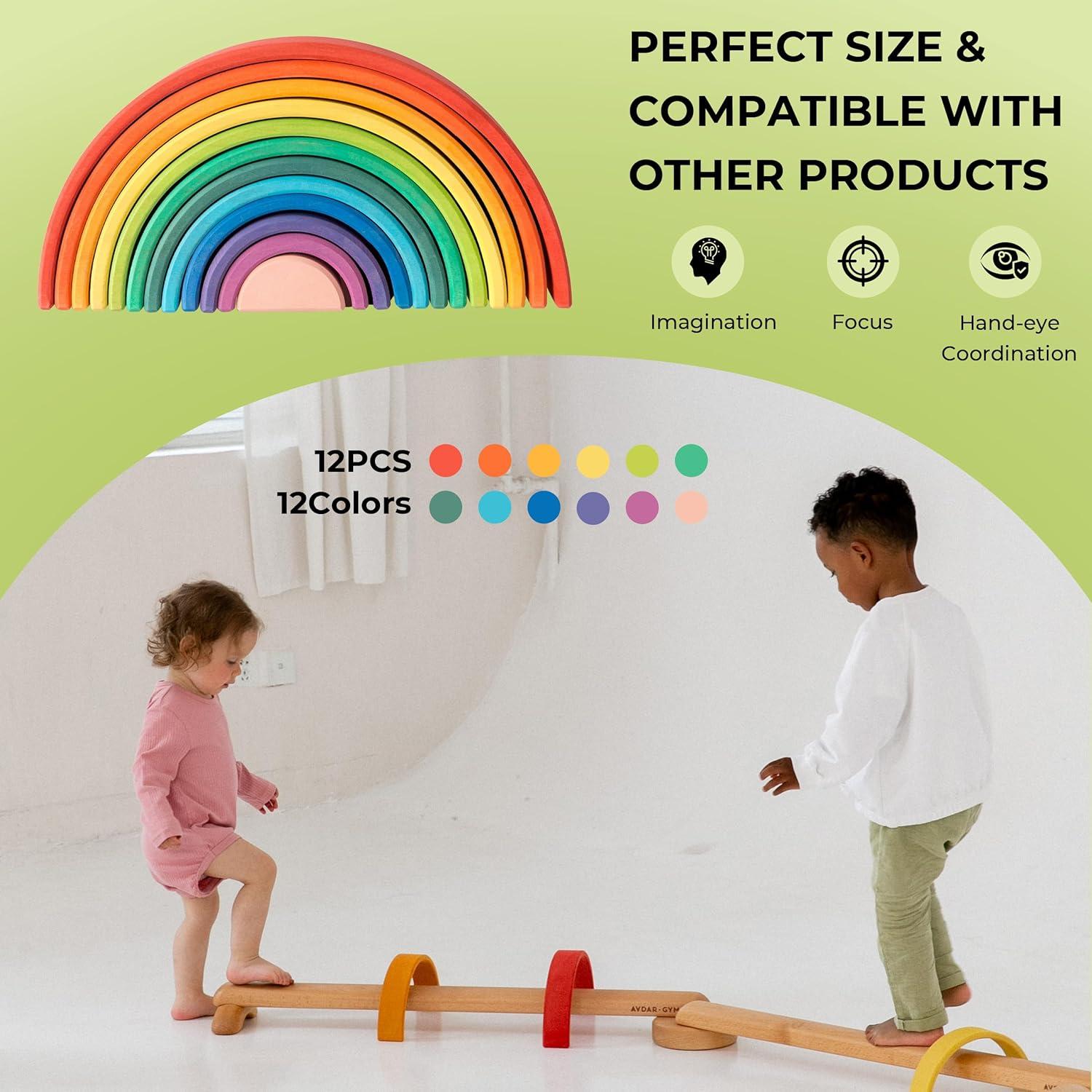Juego de Apilamiento de Madera AVDAR Arcoíris 12 Piezas