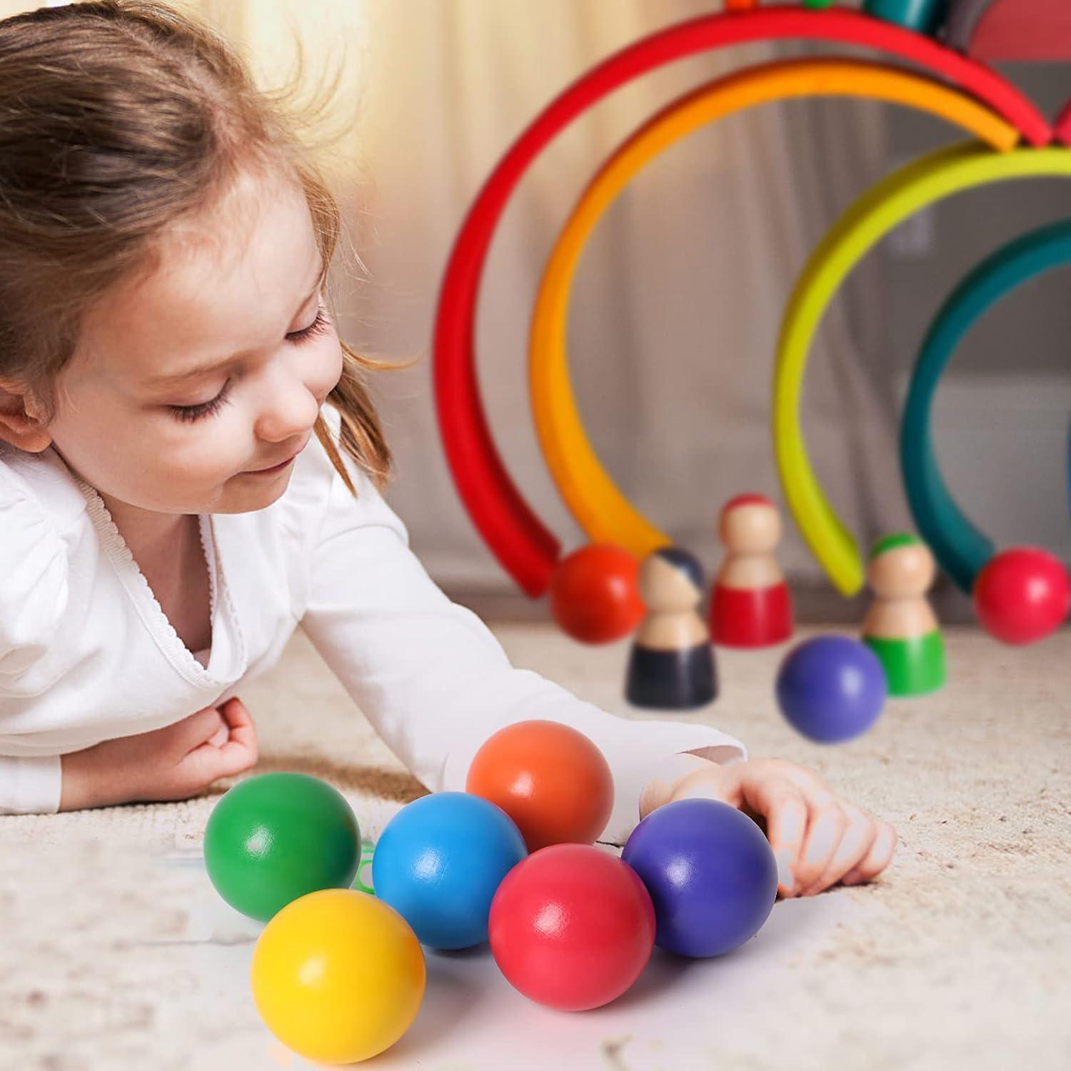 Pelotas de Madera Arcoíris SHIERDU - 6 Unidades para Niños