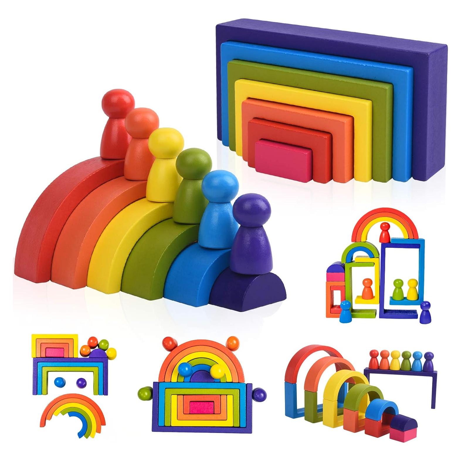 Juguetes de Madera Montessori BOZE SUPOD 19 Piezas Arcoíris