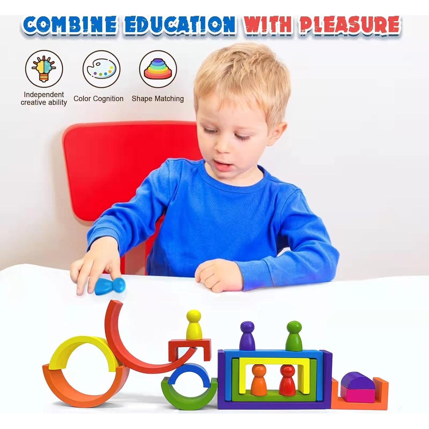 Juguetes de Madera Montessori BOZE SUPOD 19 Piezas Arcoíris