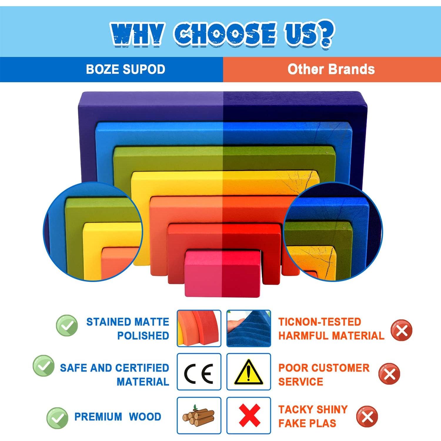 Juguetes de Madera Montessori BOZE SUPOD 19 Piezas Arcoíris