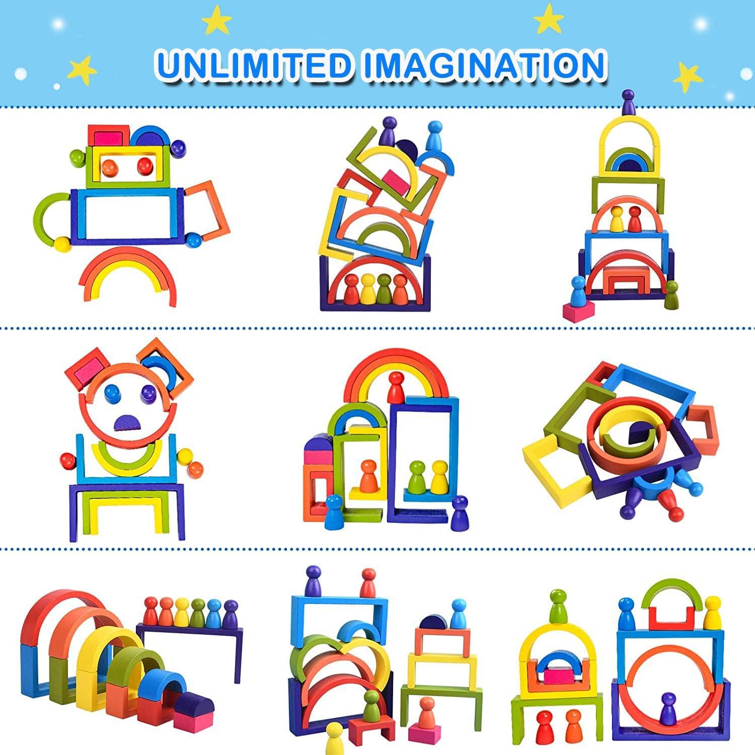 Juguetes de Madera Montessori BOZE SUPOD 19 Piezas Arcoíris