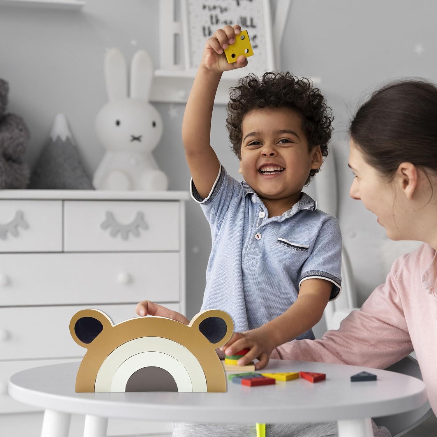 Decoración de Oso de Madera Arcoíris Ajqiomh 21x11cm