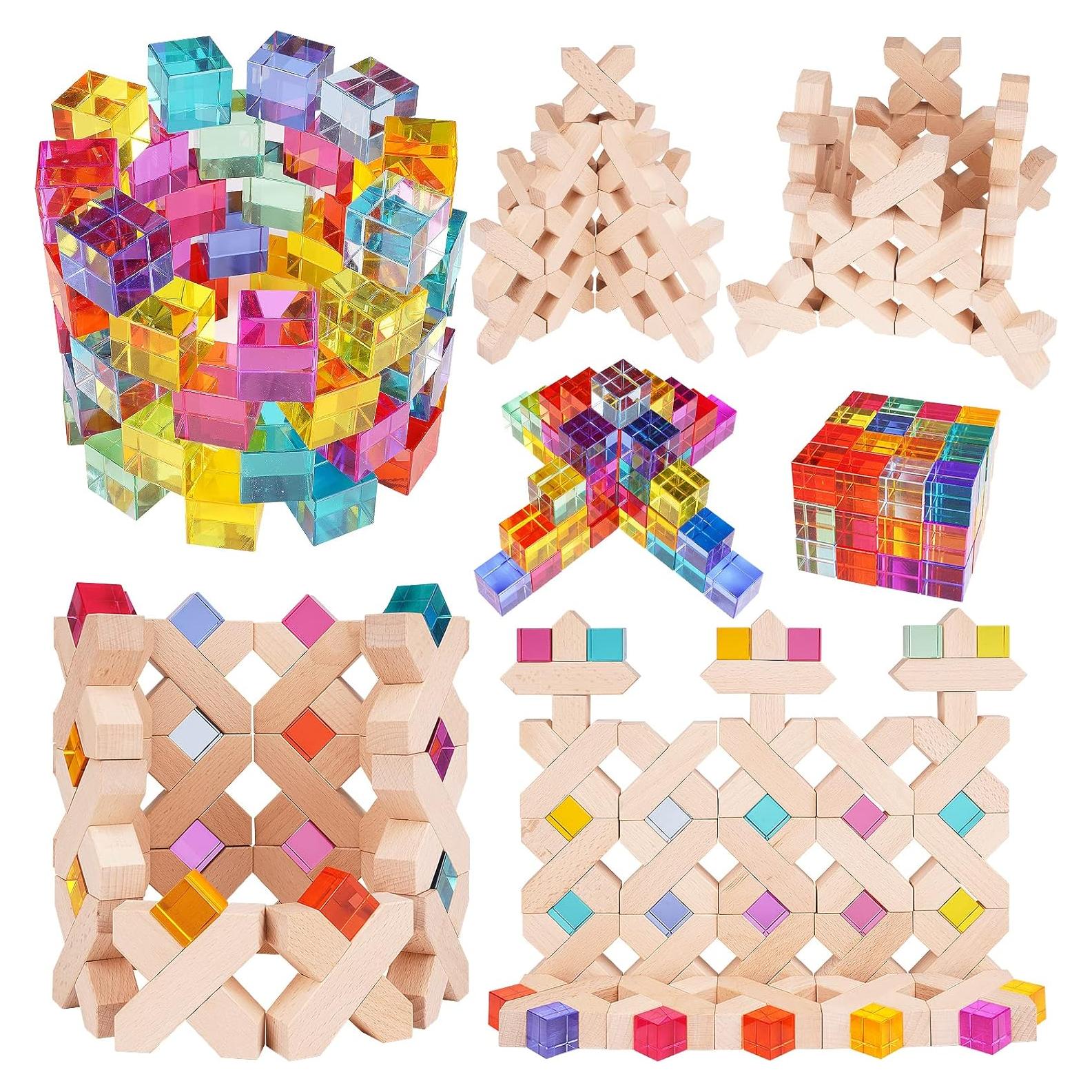 Bloques de Construcción de Madera Arcoíris Agirlgle - 80 Piezas