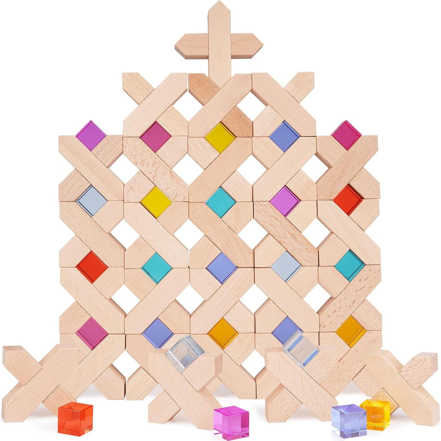 Bloques de Construcción de Madera Arcoíris Agirlgle - 80 Piezas