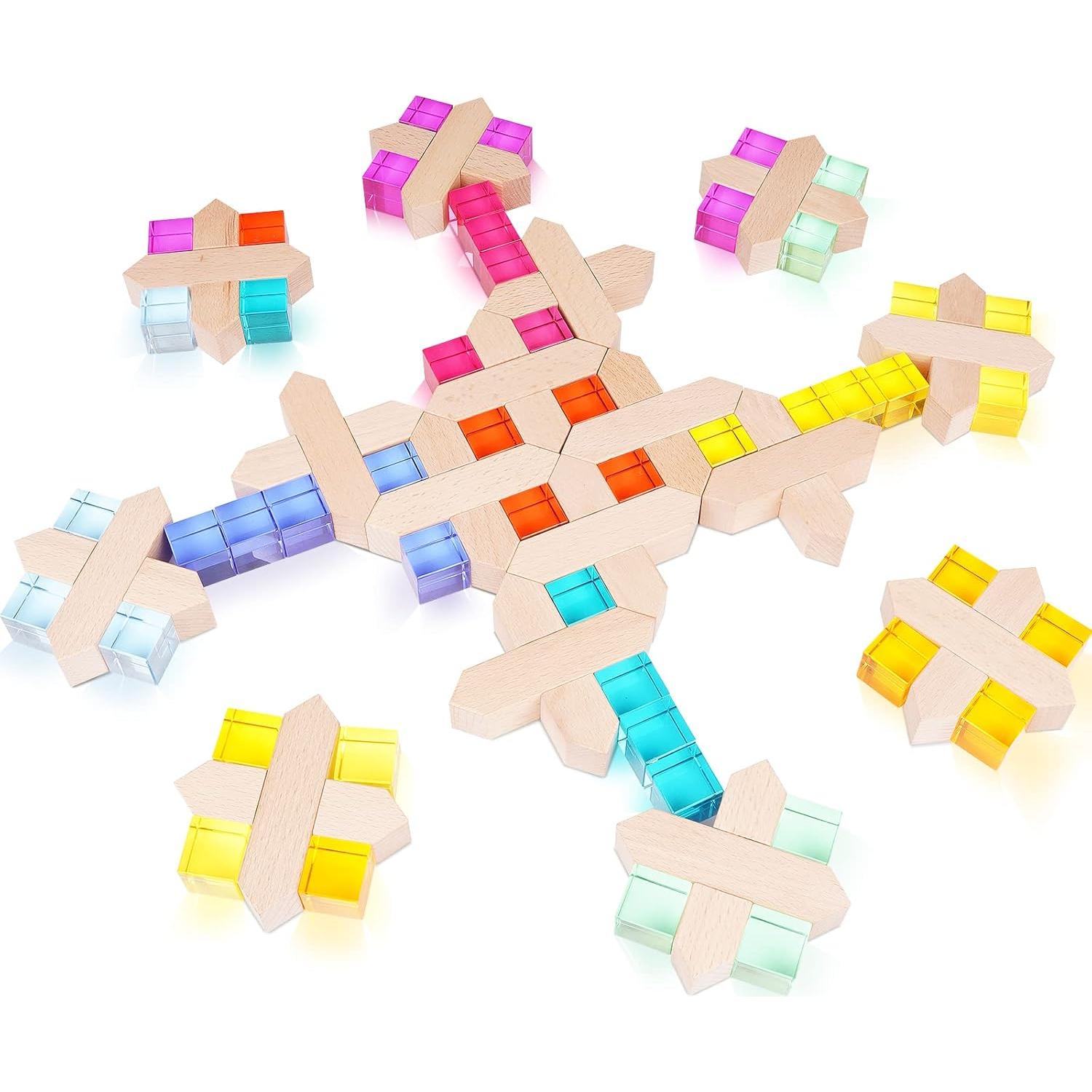 Bloques de Construcción de Madera Arcoíris Agirlgle - 80 Piezas