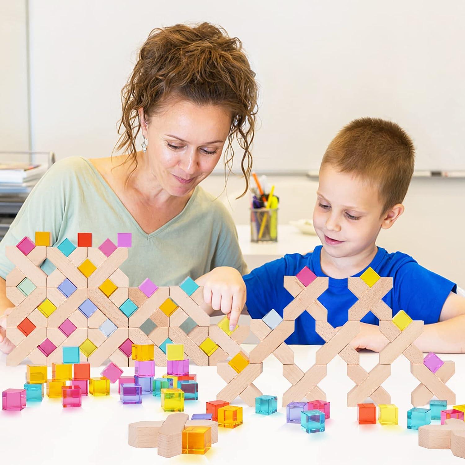 Bloques de Construcción de Madera Arcoíris Agirlgle - 80 Piezas