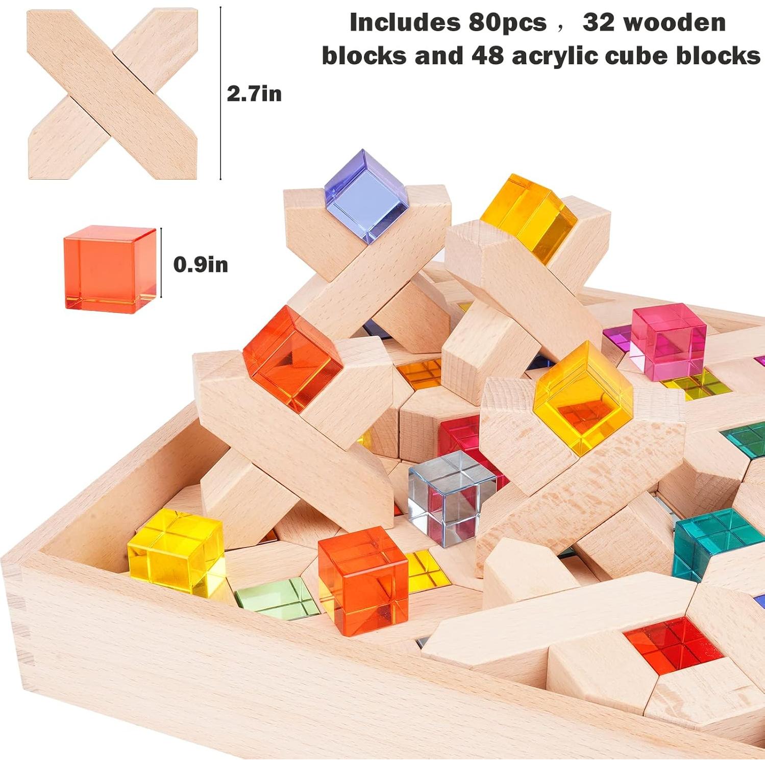 Bloques de Construcción de Madera Arcoíris Agirlgle - 80 Piezas