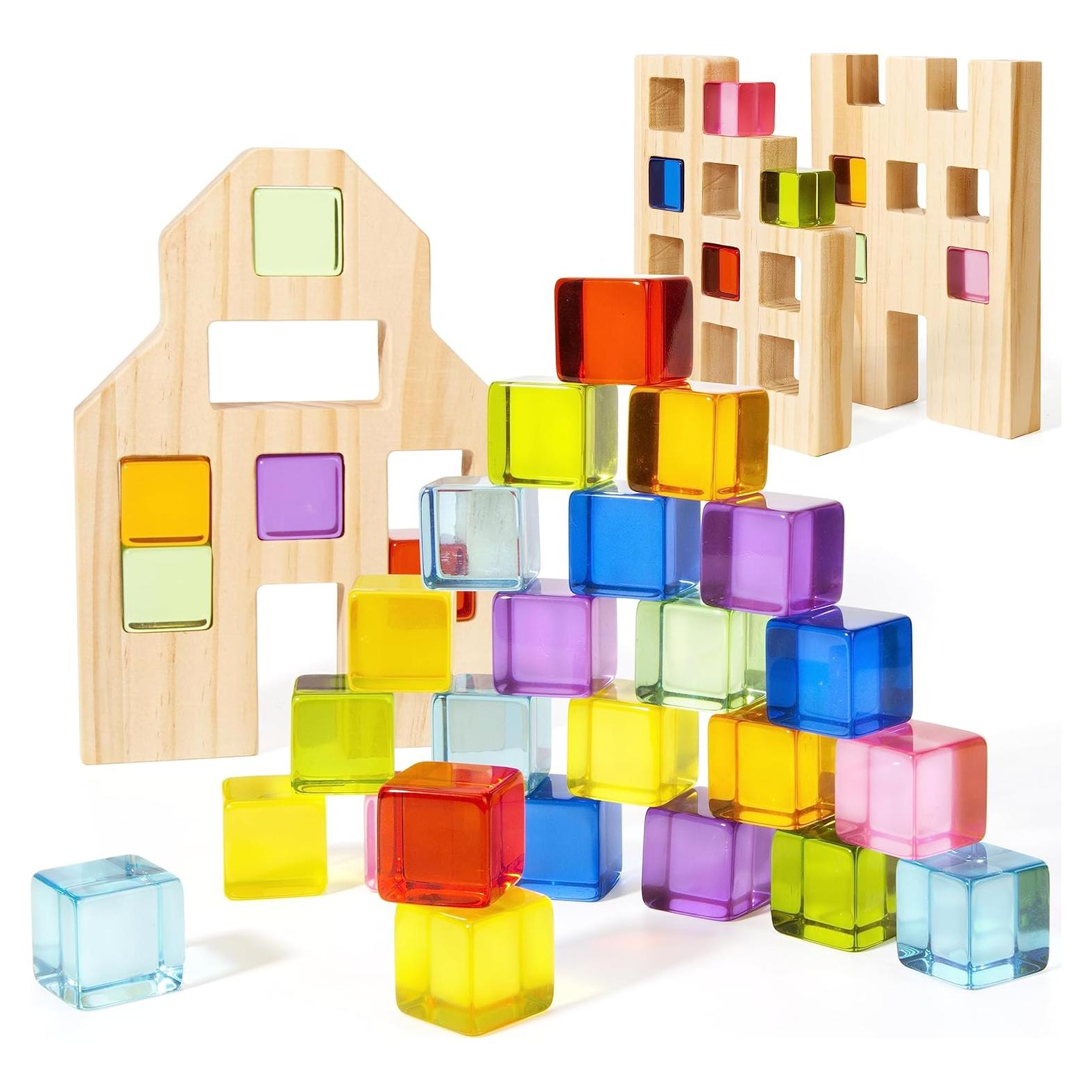 Juego de Bloques de Madera 36 PCS Arcoíris Woodtoe para Niños